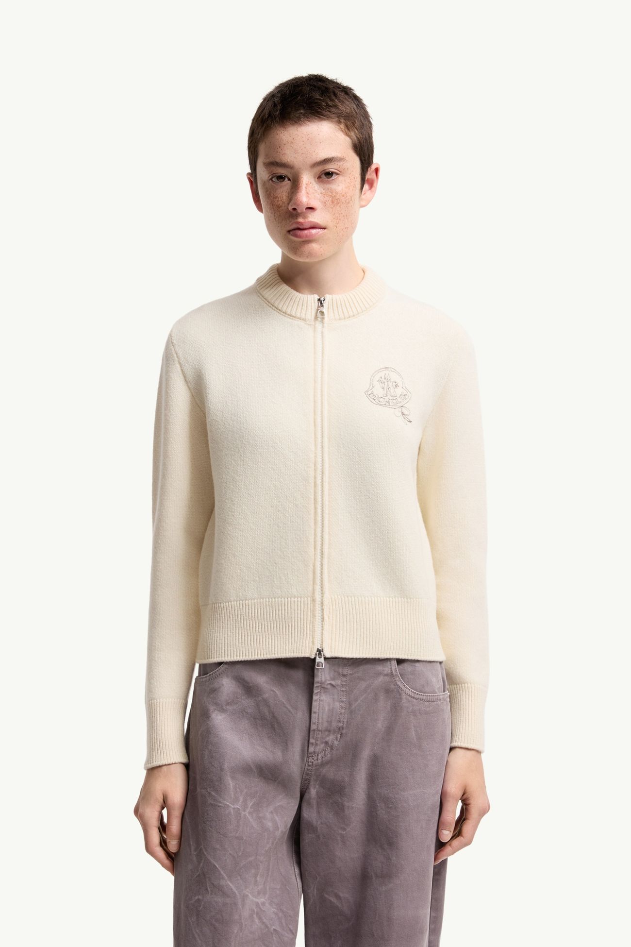 Wool & Cashmere Blend Zip-Up Cardigan Women White Moncler 3