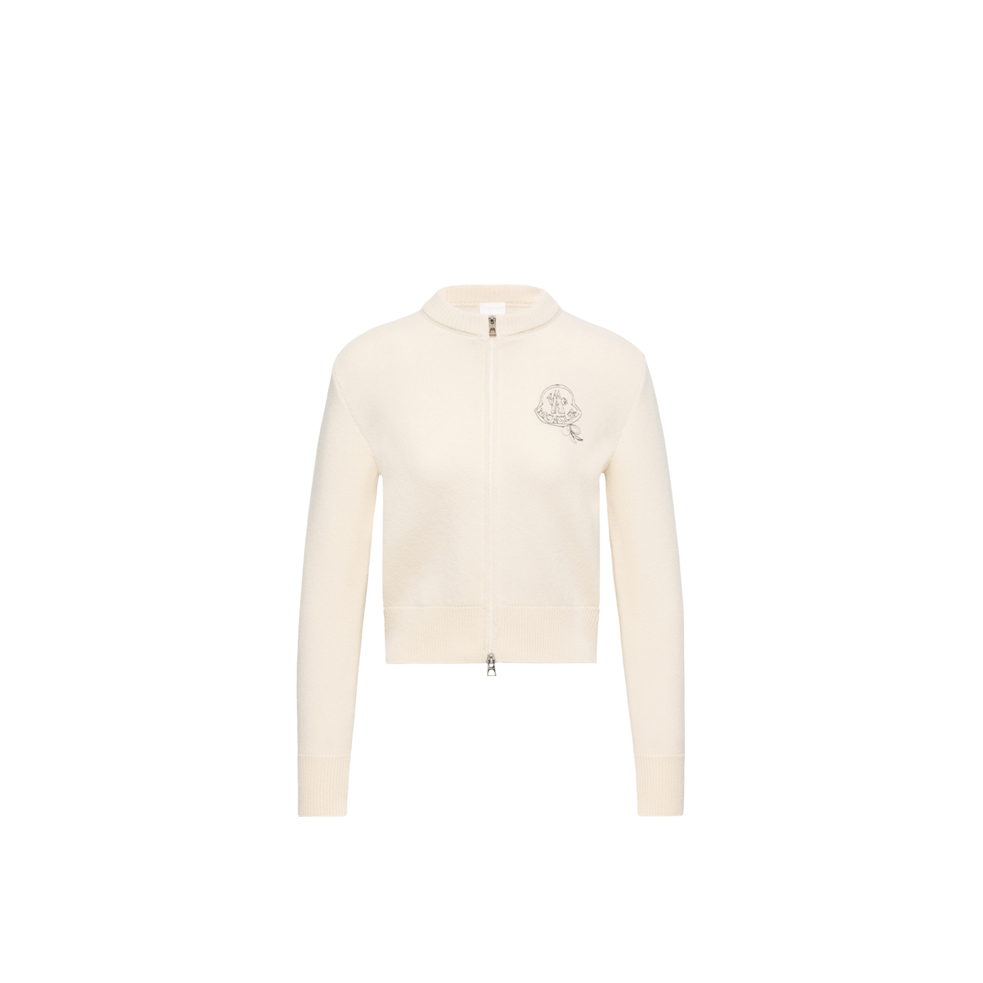 Moncler Cardigan Con Zip In Misto Lana E Cashmere Donna da Bianco, Taglia: M