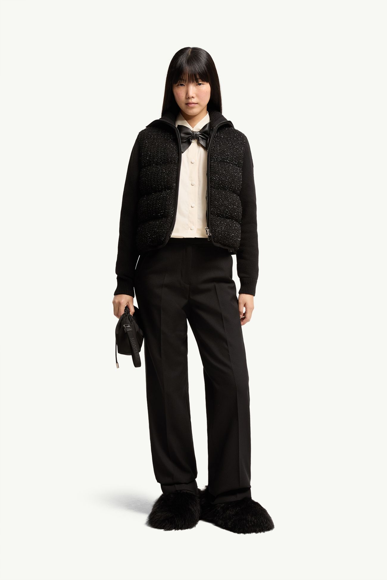 Cardigan en laine et cachemire mélangés rembourré de duvet Femmes Noir Moncler 0