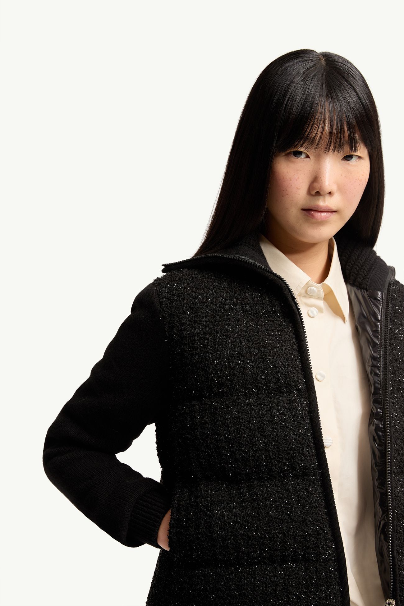 Cardigan en laine et cachemire mélangés rembourré de duvet Femmes Noir Moncler 5