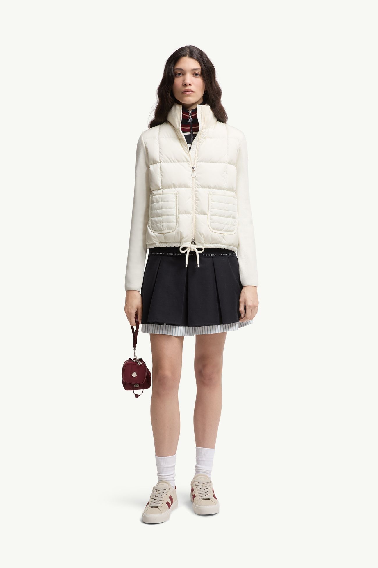 方形絎縫夾層羊毛拉鏈開襟毛衣 女士 白色 Moncler 0