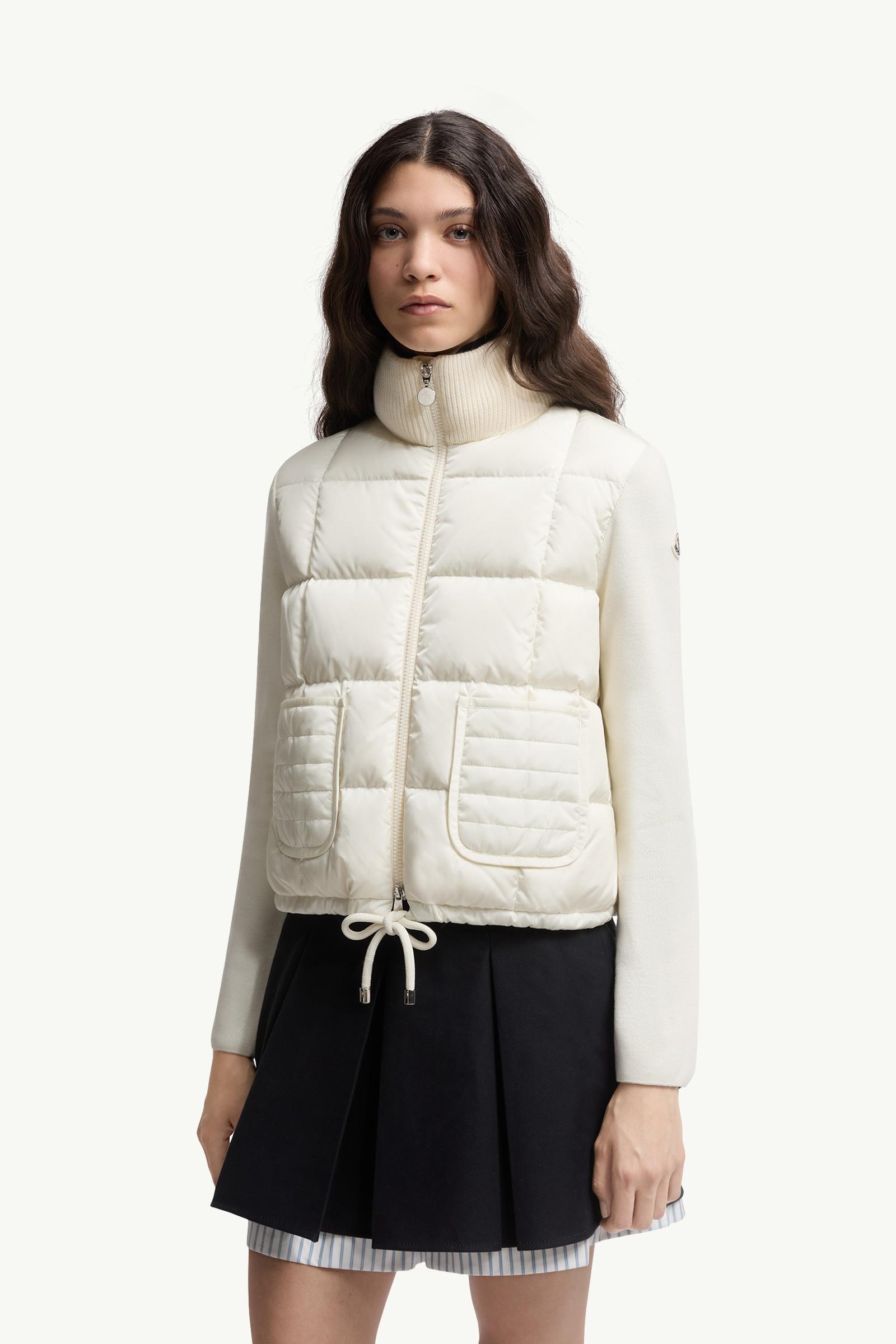 White Square-Quilted Padded Wool Zip-Up Cardigan - Sweaters