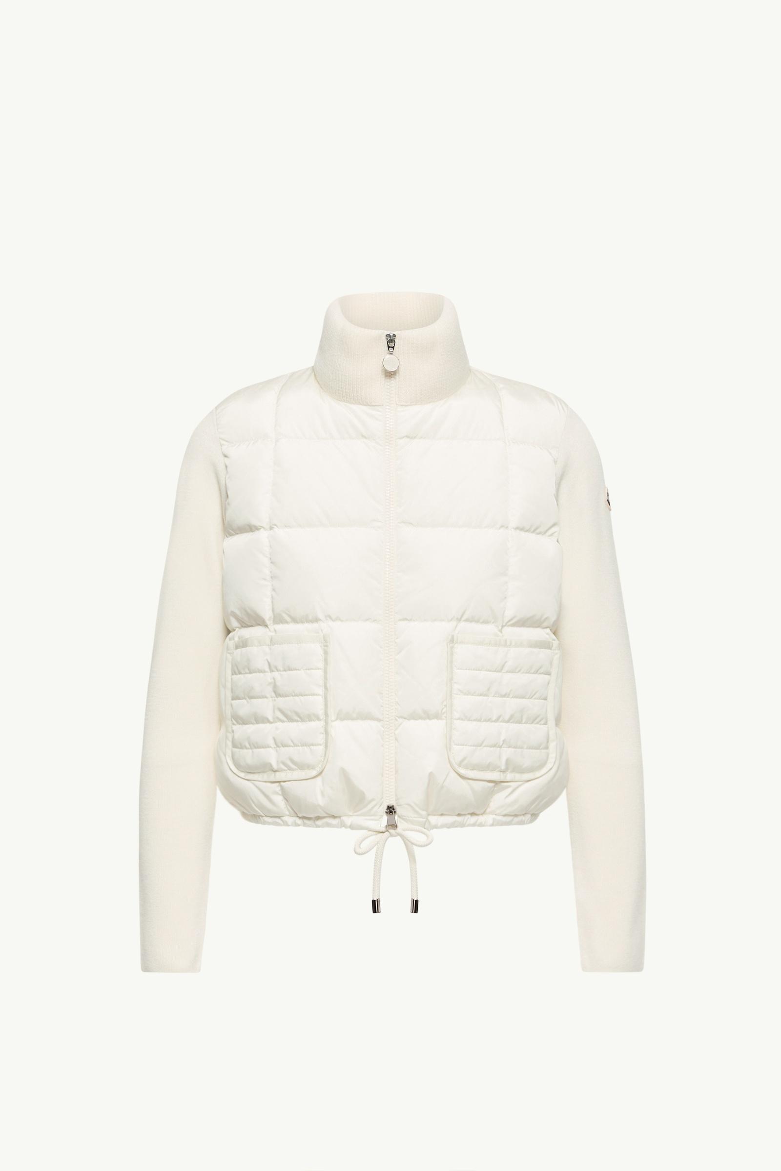 White Square-Quilted Padded Wool Zip-Up Cardigan - Sweaters