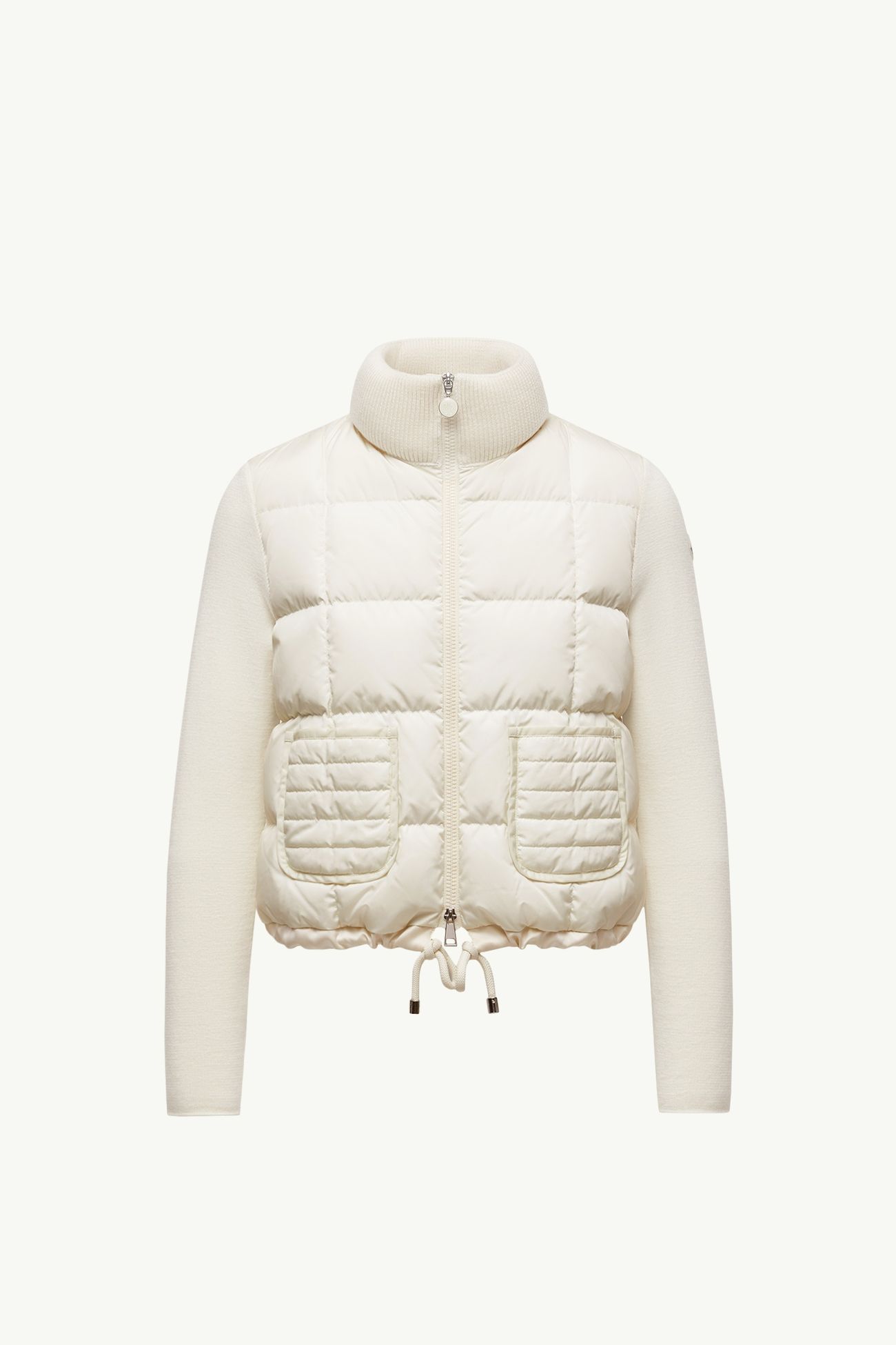 Square-Quilted Padded Wool Zip-Up Cardigan Women White Moncler 2