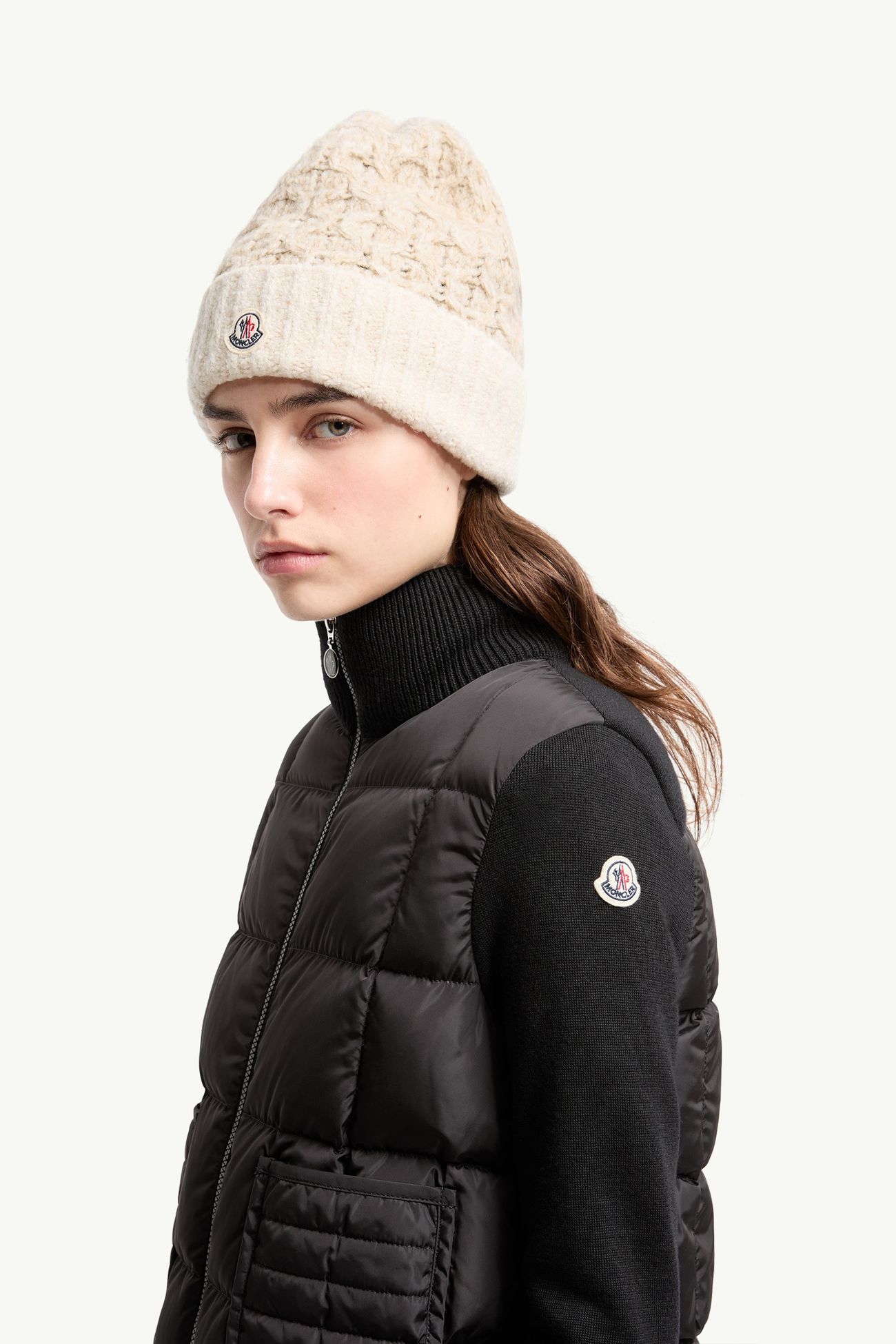 Gefütterte Woll-Strickjacke mit Reißverschluss und Steppung Damen Schwarz Moncler 1