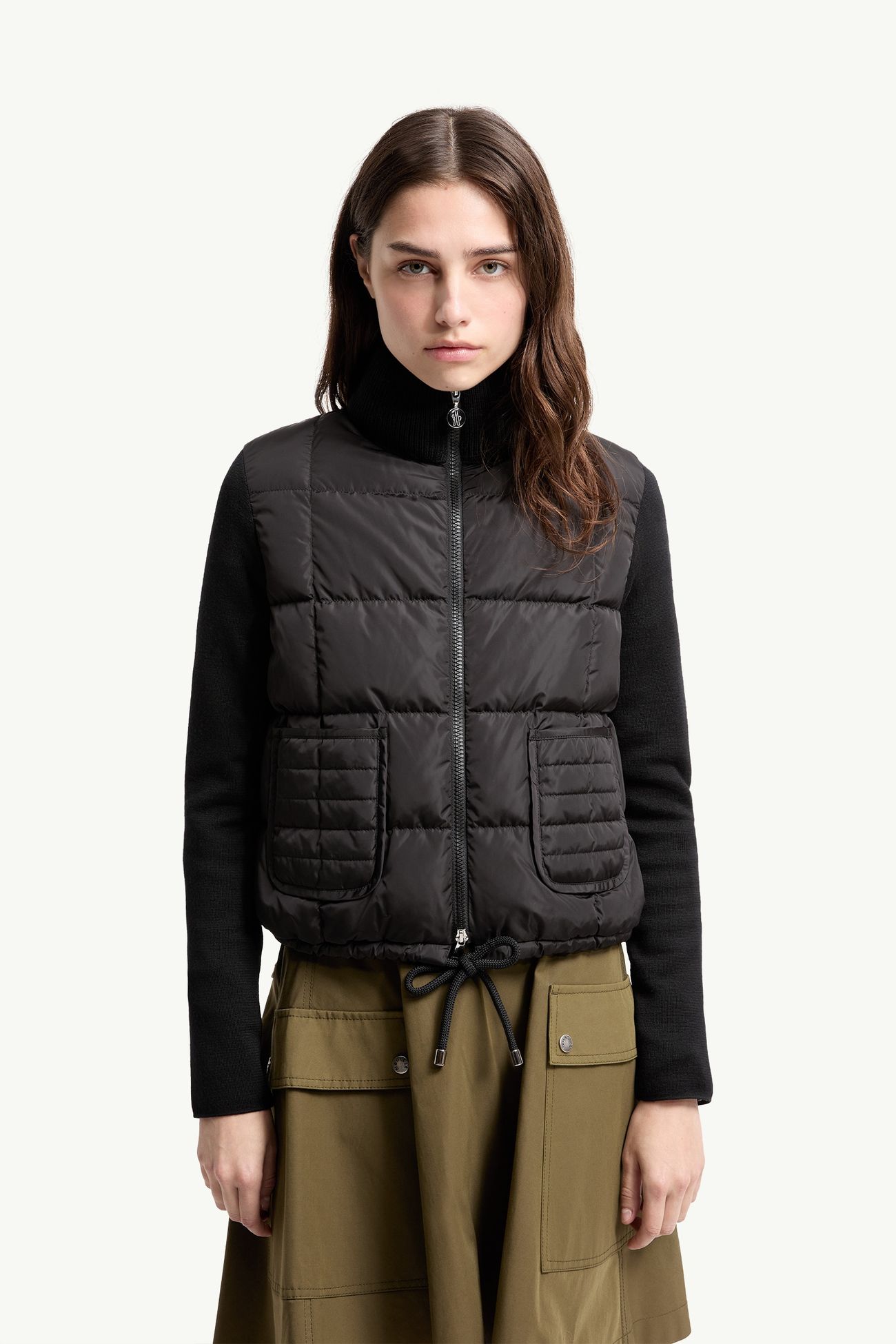 Gefütterte Woll-Strickjacke mit Reißverschluss und Steppung Damen Schwarz Moncler 3