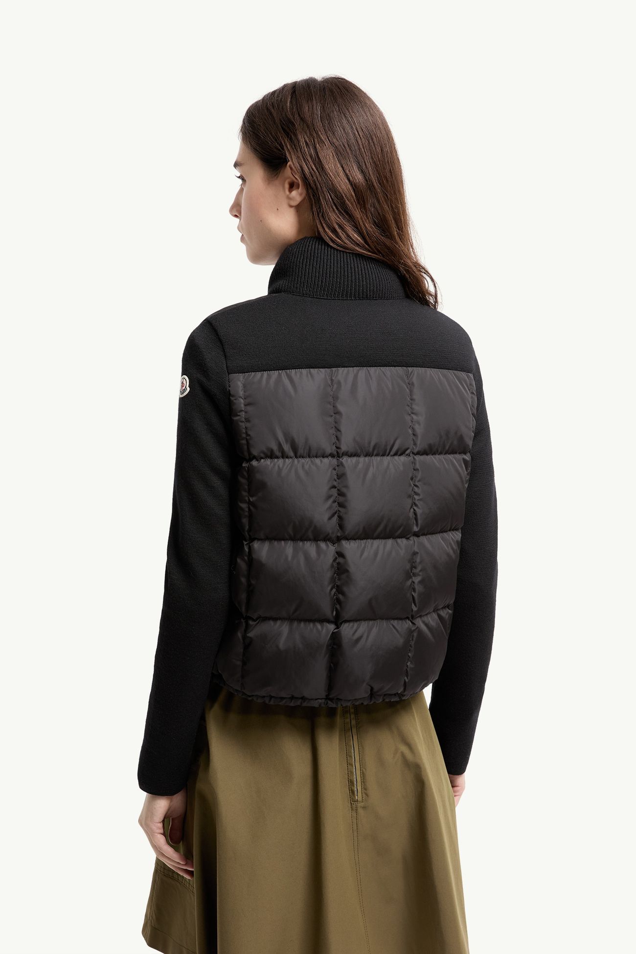方形絎縫夾層羊毛拉鏈開襟毛衣 女士 黑色 Moncler 4