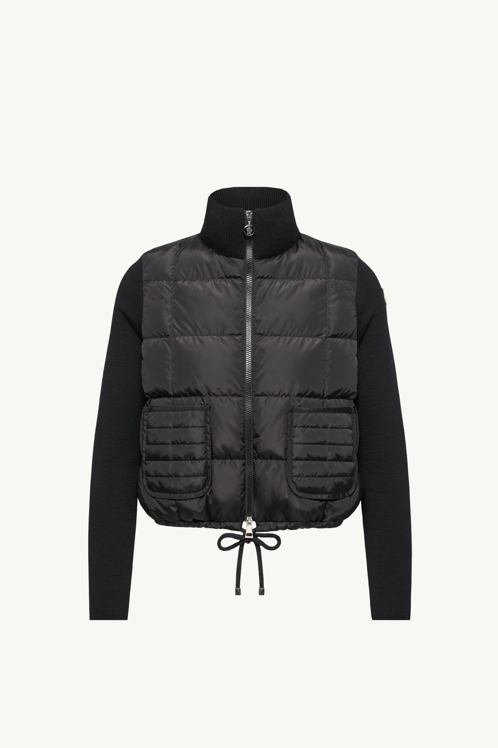Black Square-Quilted Padded Wool Zip-Up Cardigan - Sweaters