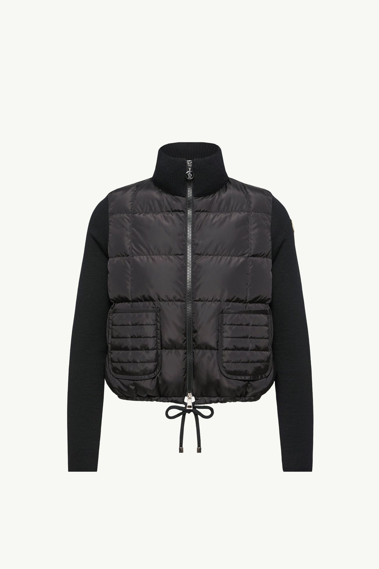 方形絎縫夾層羊毛拉鏈開襟毛衣 女士 黑色 Moncler 2