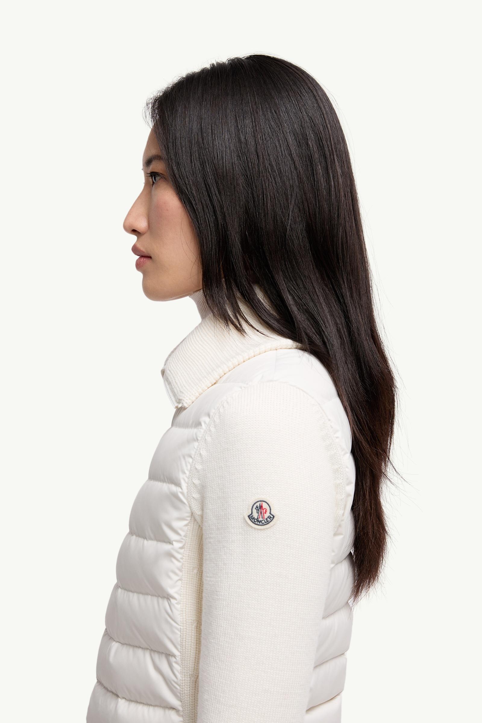 White Padded Zip-Up Wool Cardigan - Sweaters & Cardigans for Women