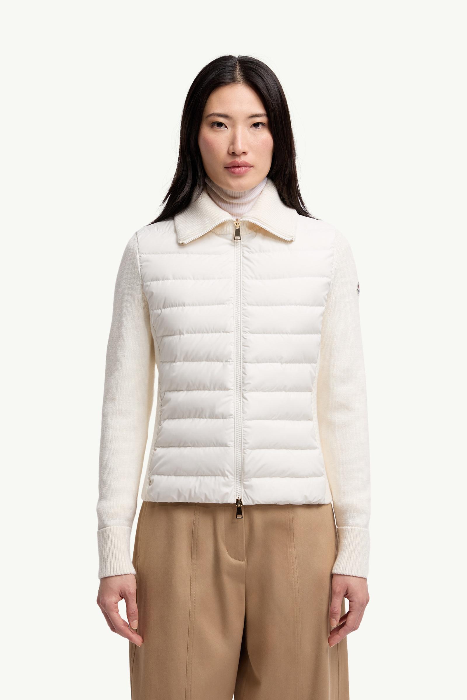 White Padded Zip-Up Wool Cardigan - Sweaters & Cardigans for Women
