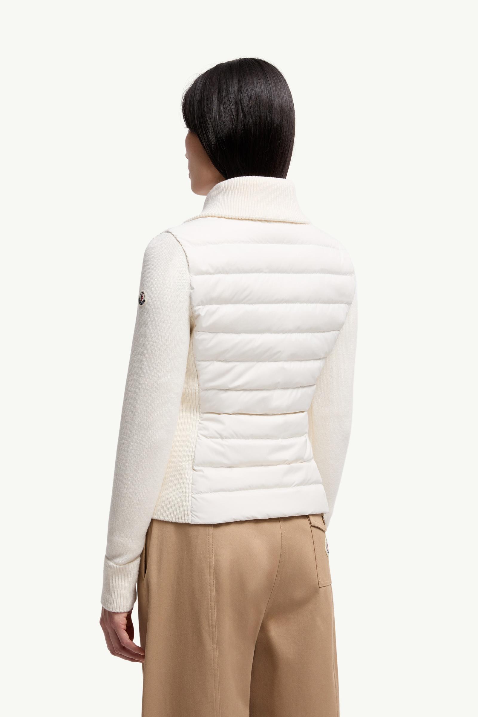White Padded Zip-Up Wool Cardigan - Sweaters & Cardigans for Women
