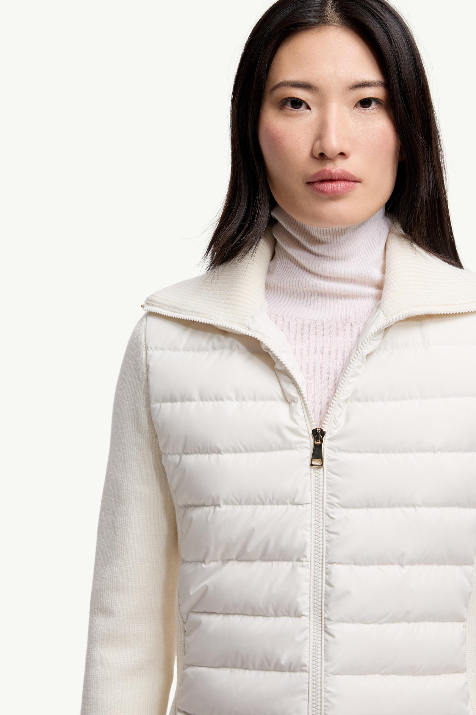 White Padded Zip-Up Wool Cardigan - Sweaters & Cardigans for Women