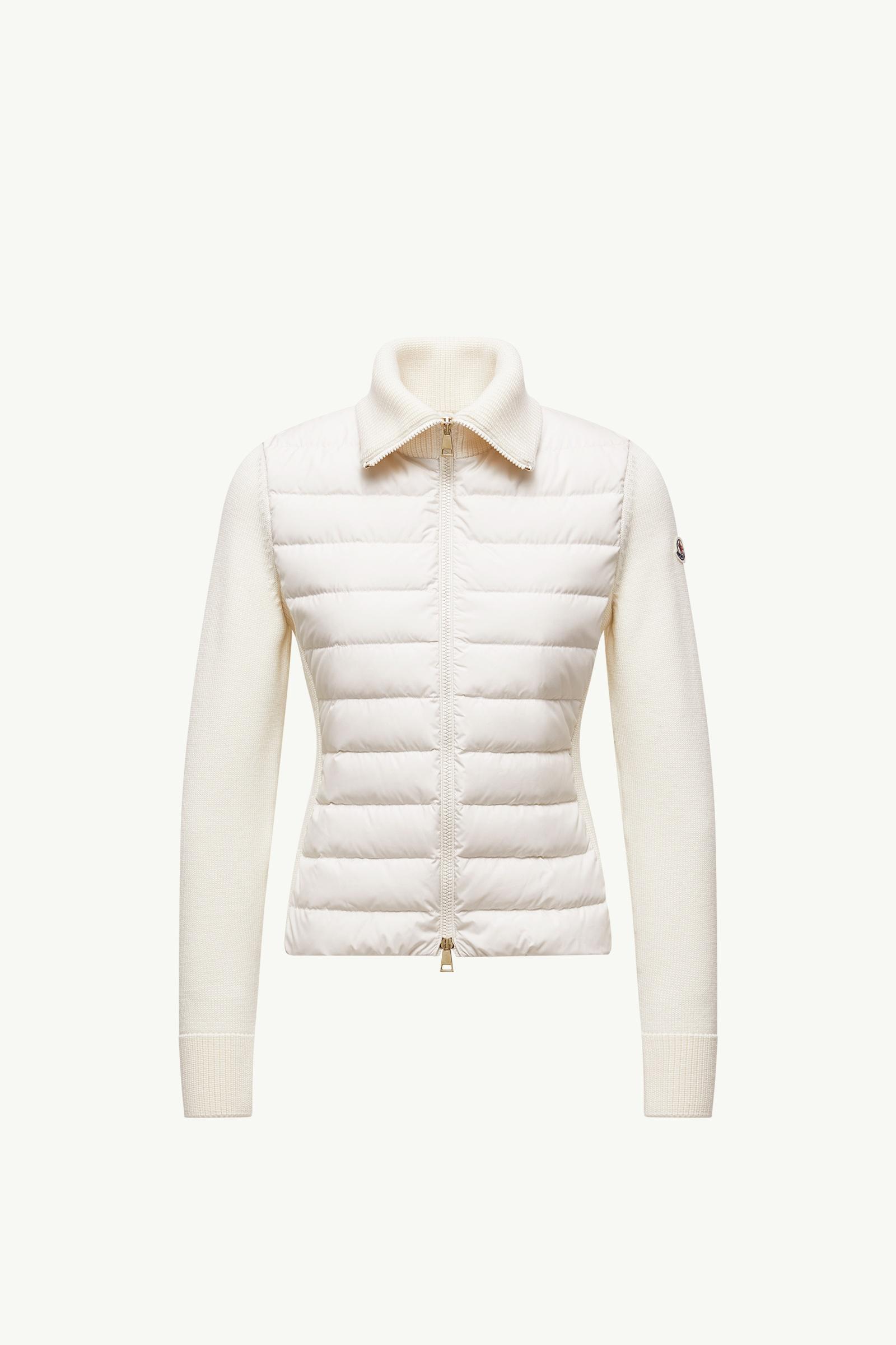 White Padded Zip-Up Wool Cardigan - Sweaters & Cardigans for Women