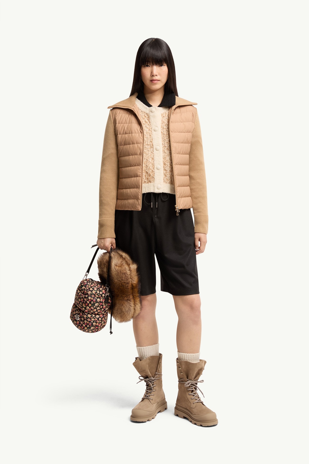 Padded Zip-Up Wool Cardigan Women Beige Moncler 0