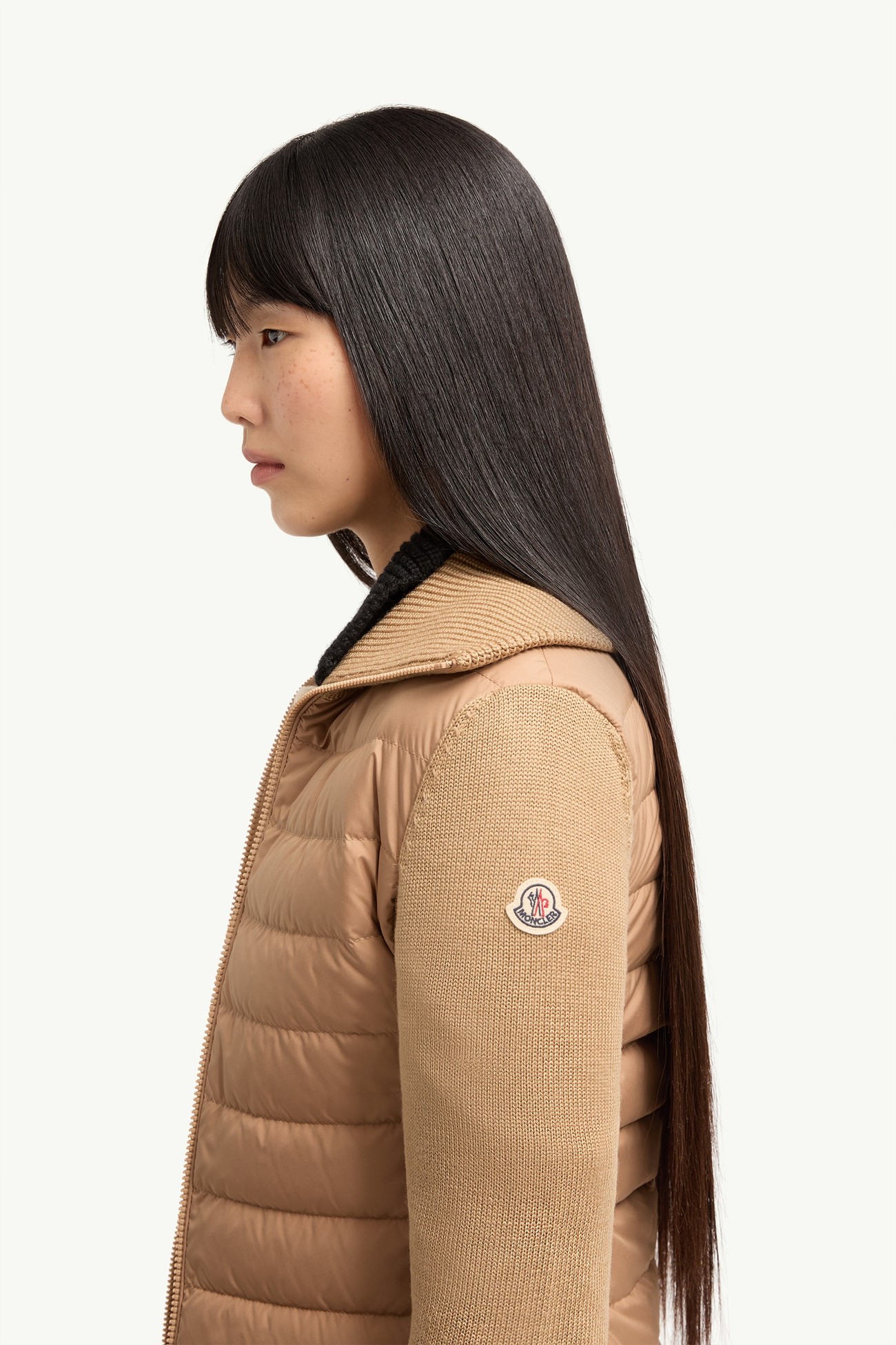 Padded Zip-Up Wool Cardigan Women Beige Moncler 1