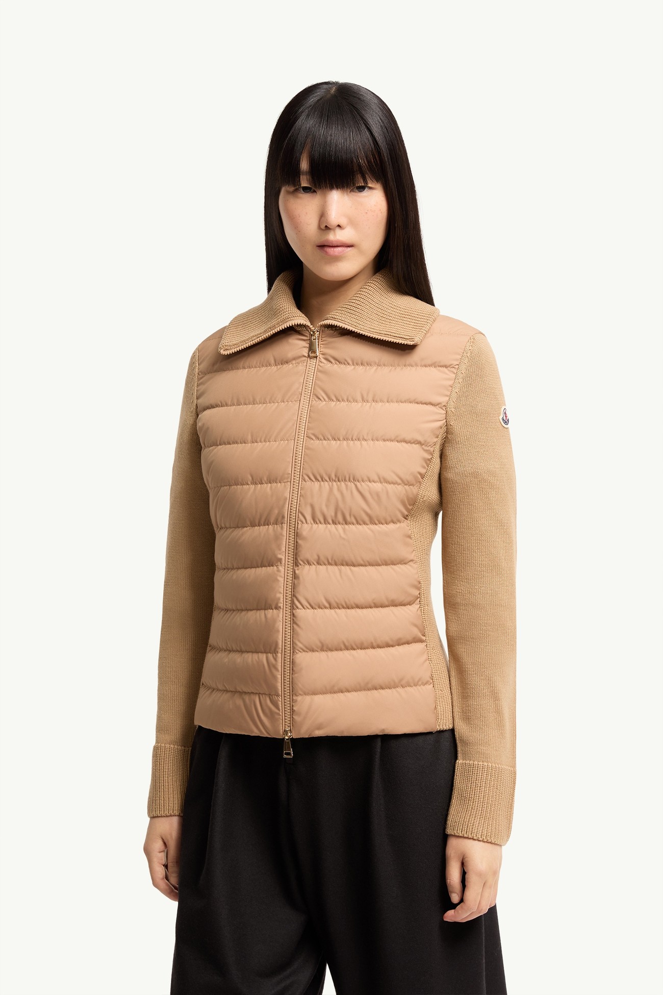 Padded Zip-Up Wool Cardigan Women Beige Moncler 3