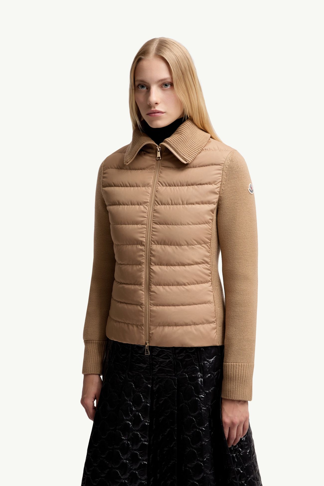 Wattierte Strickjacke aus Wolle mit Reißverschluss Damen Beige Moncler 3