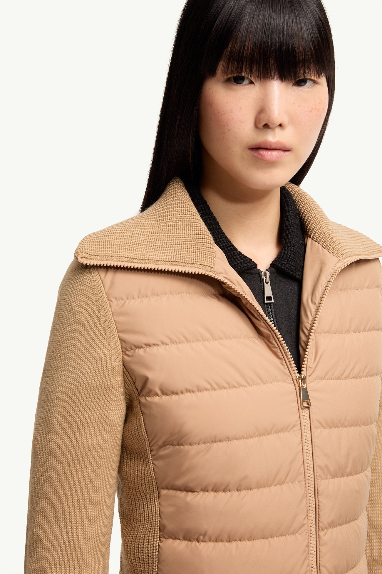 Padded Zip-Up Wool Cardigan Women Beige Moncler 5