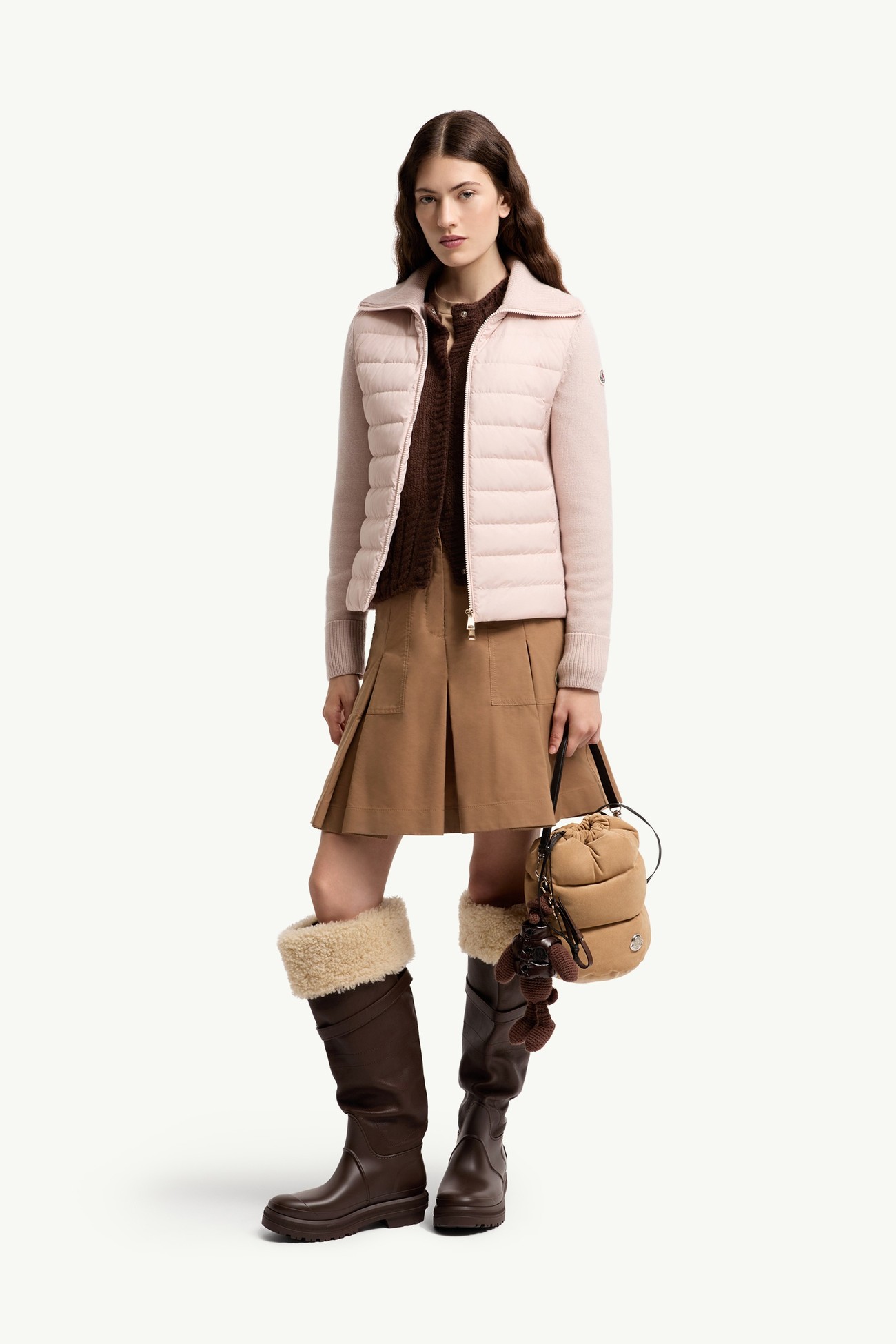 Wattierte Strickjacke aus Wolle mit Reißverschluss Damen Pink Moncler 0