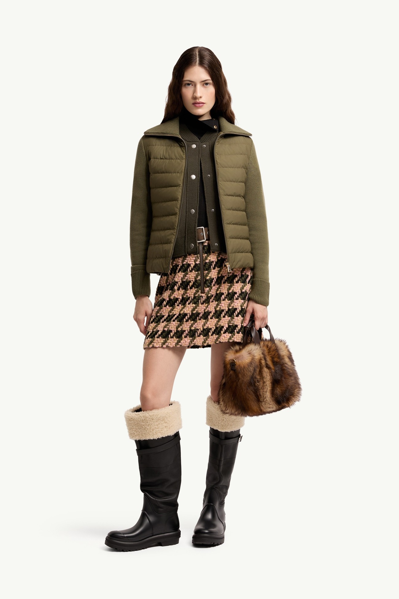 夾層羊毛拉鏈開襟毛衣 女士 深綠色 Moncler 0