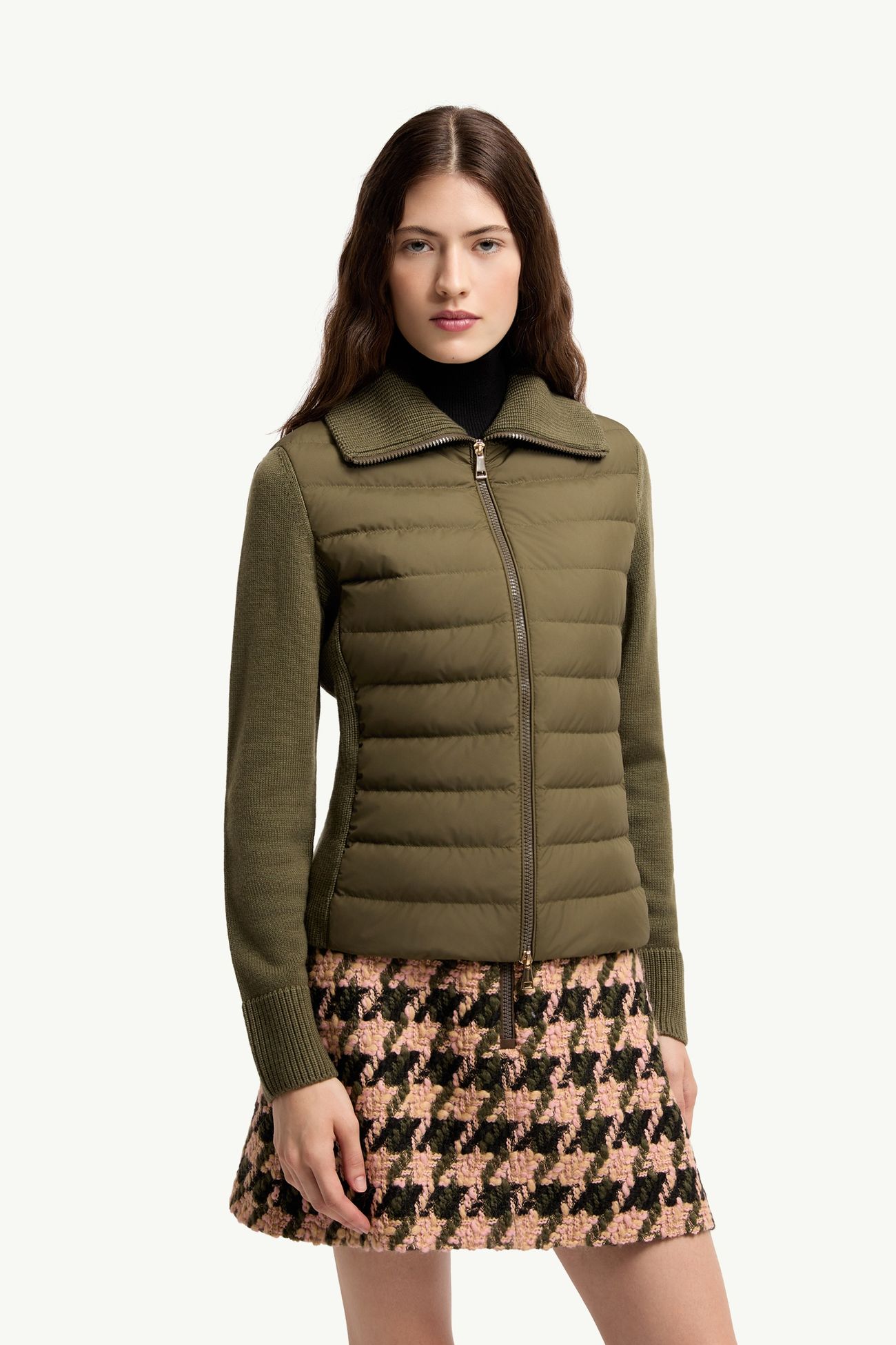 Padded Zip-Up Wool Cardigan Women Dark Green Moncler 3