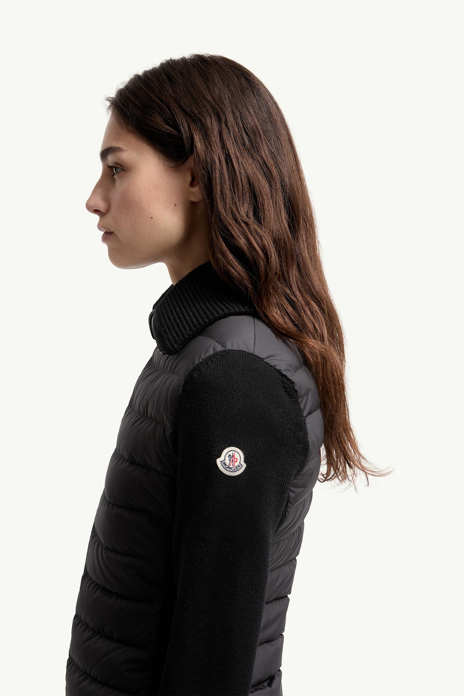 Black Padded Zip-Up Wool Cardigan - Sweaters & Cardigans for Women