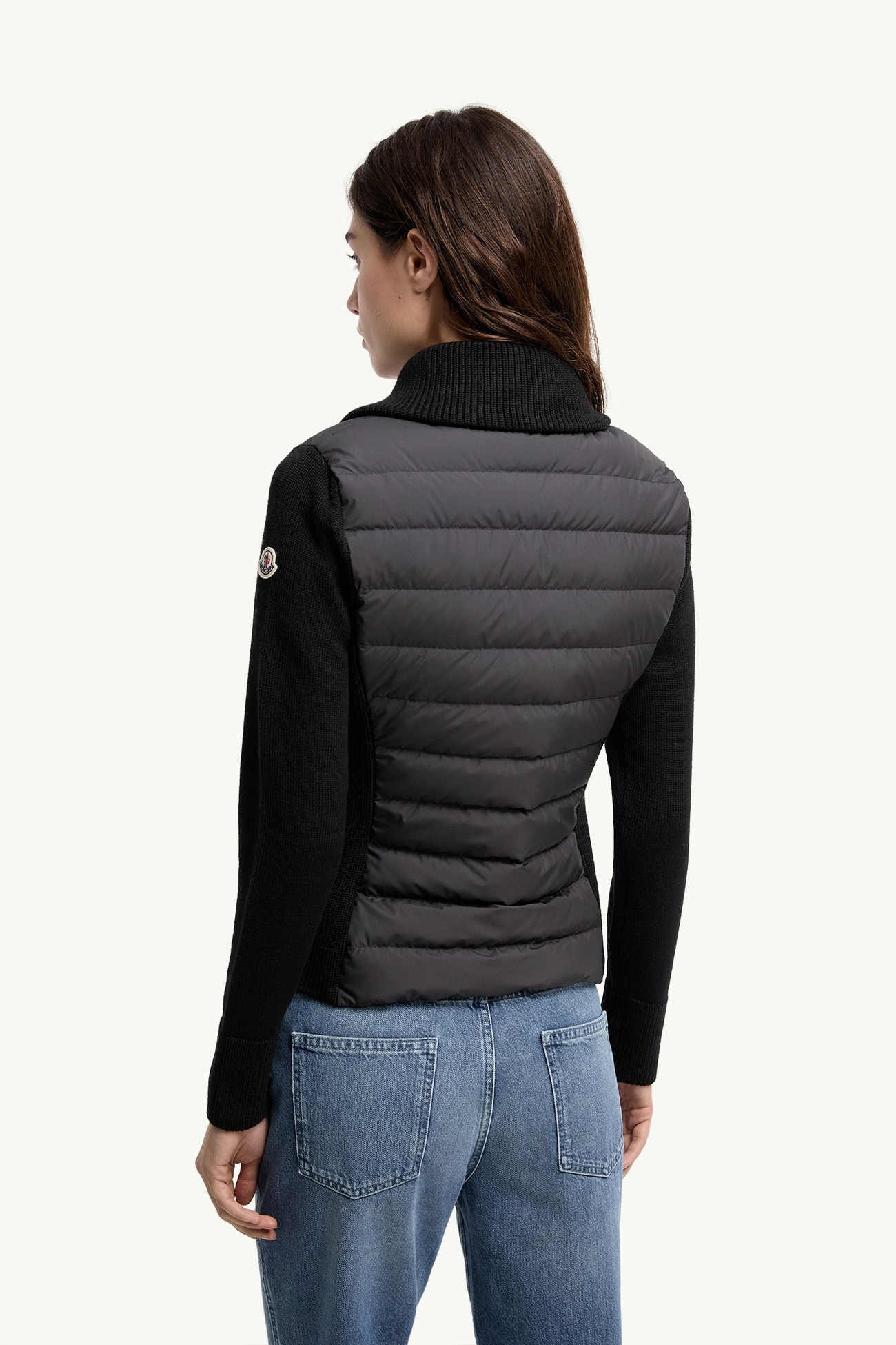 Wattierte Strickjacke aus Wolle mit Reißverschluss Damen Schwarz Moncler 4