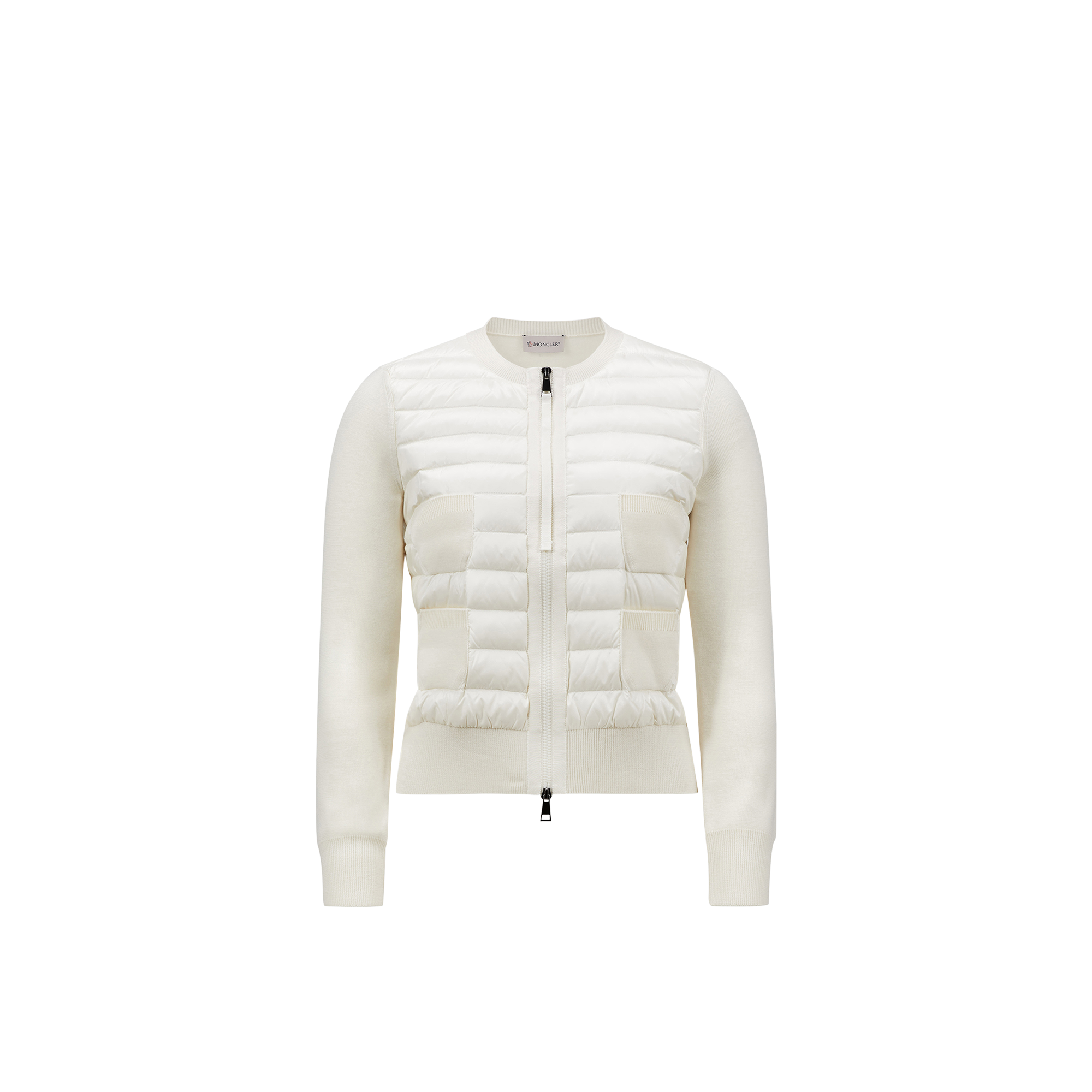 Moncler   Padded Wool Zip-Up Cardigan for Women in White, Size: L