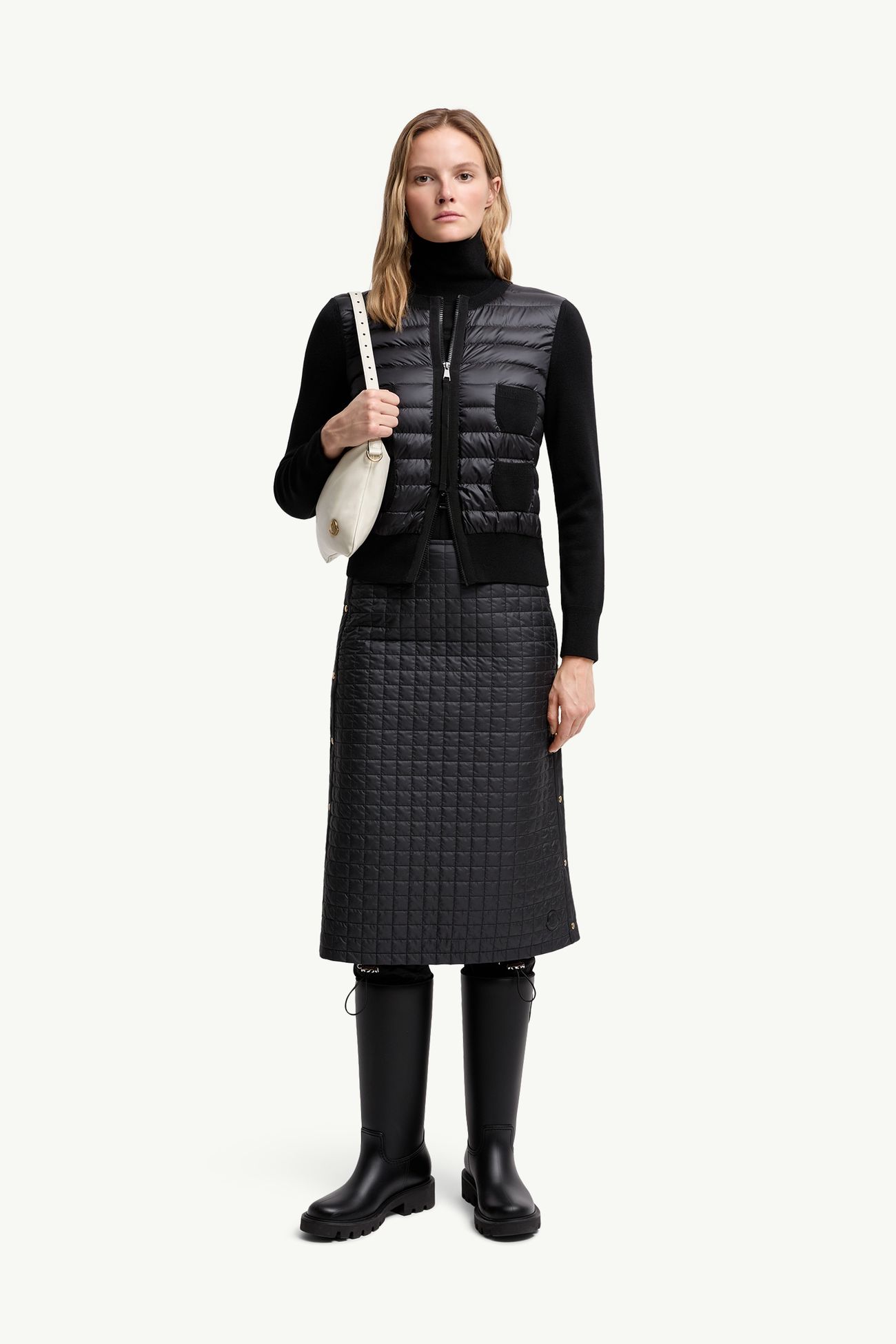 Cardigan zippé matelassé en laine Femmes Noir Moncler 0
