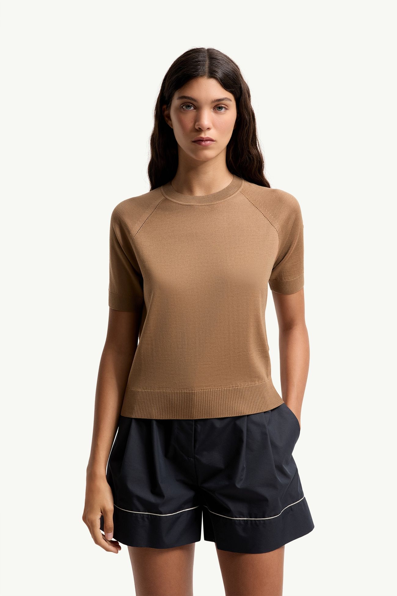Pull en laine à manches courtes Femmes Marron clair Moncler 3