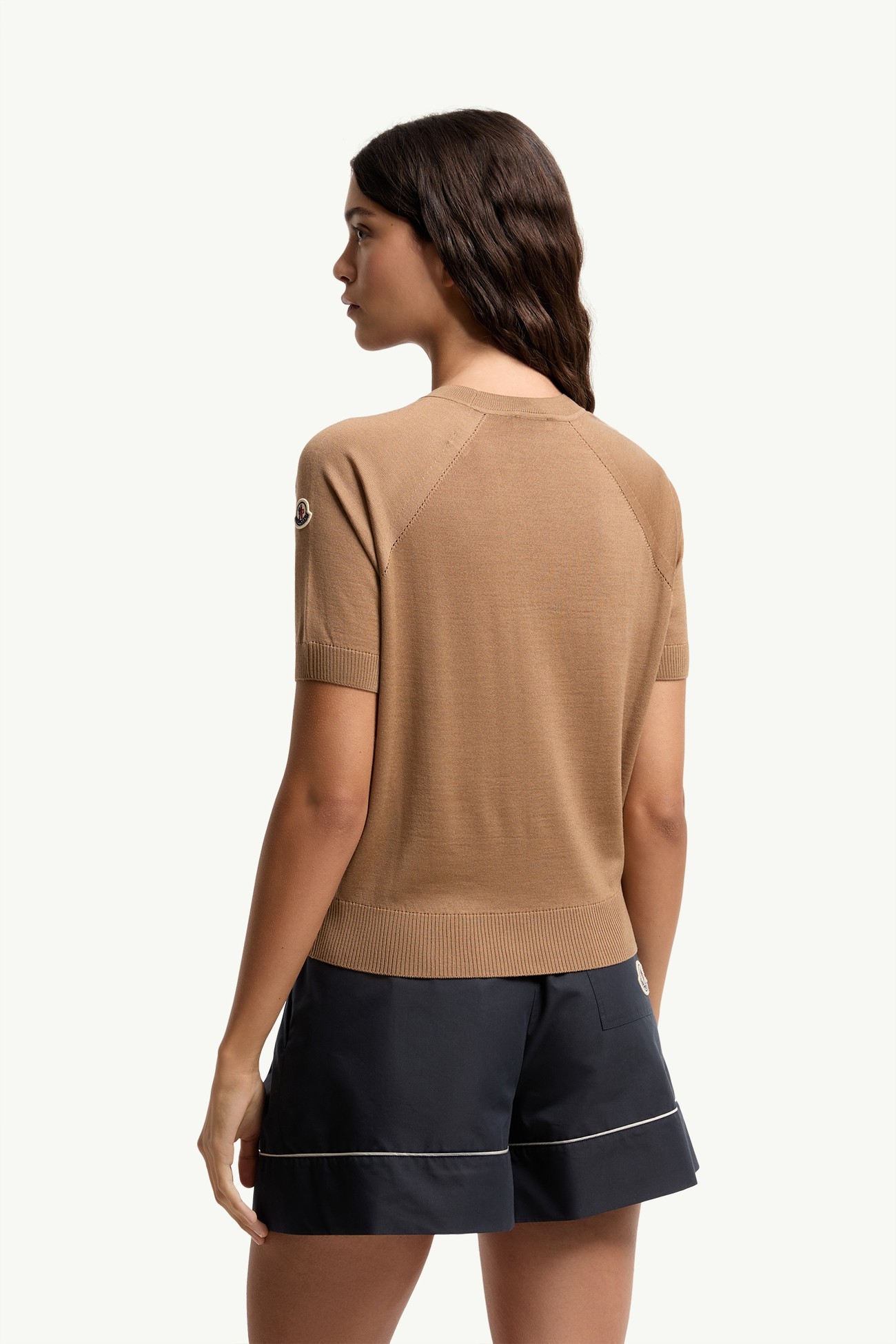 Short Sleeve Wool Jumper Women Light Brown Moncler 4