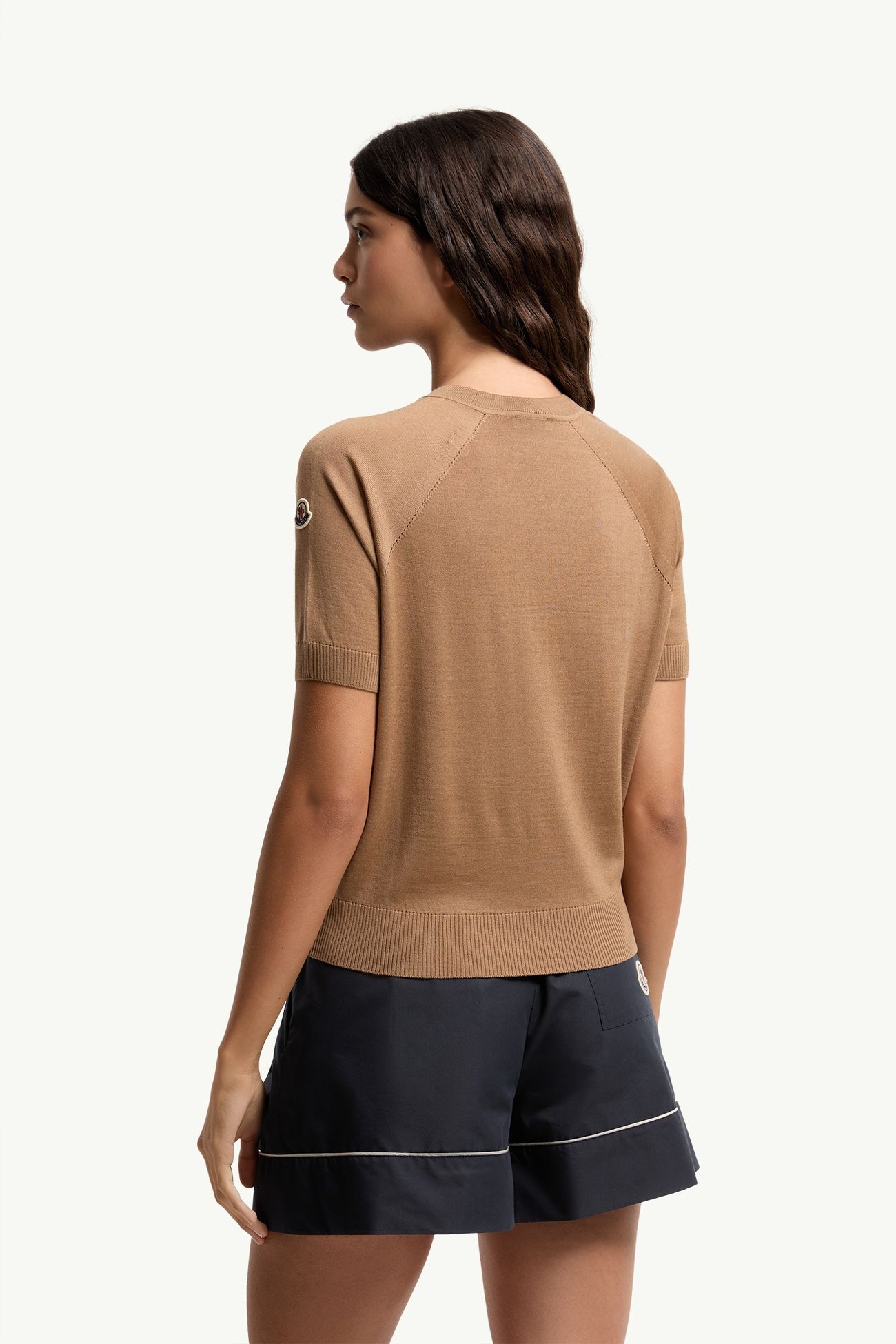 Short Sleeve Wool Sweater Women Light Brown Moncler 4