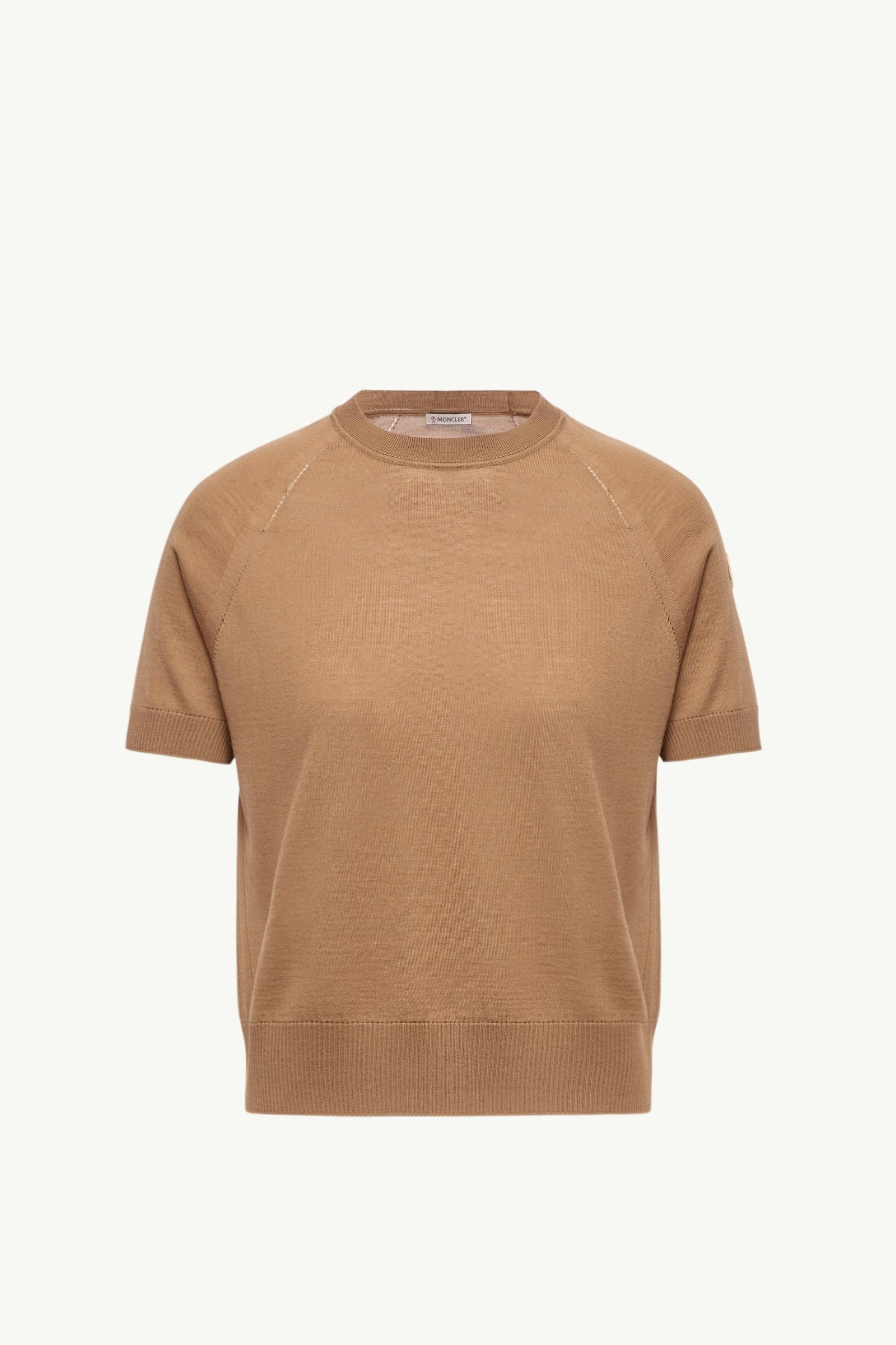 Kurzärmeliger Wollpullover Damen Hellbraun Moncler, 1 of 0