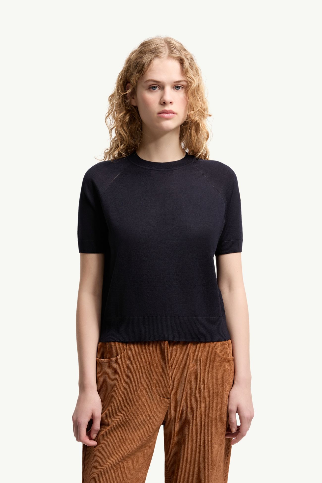 Kurzärmeliger Wollpullover Damen Dunkelblau Moncler 3