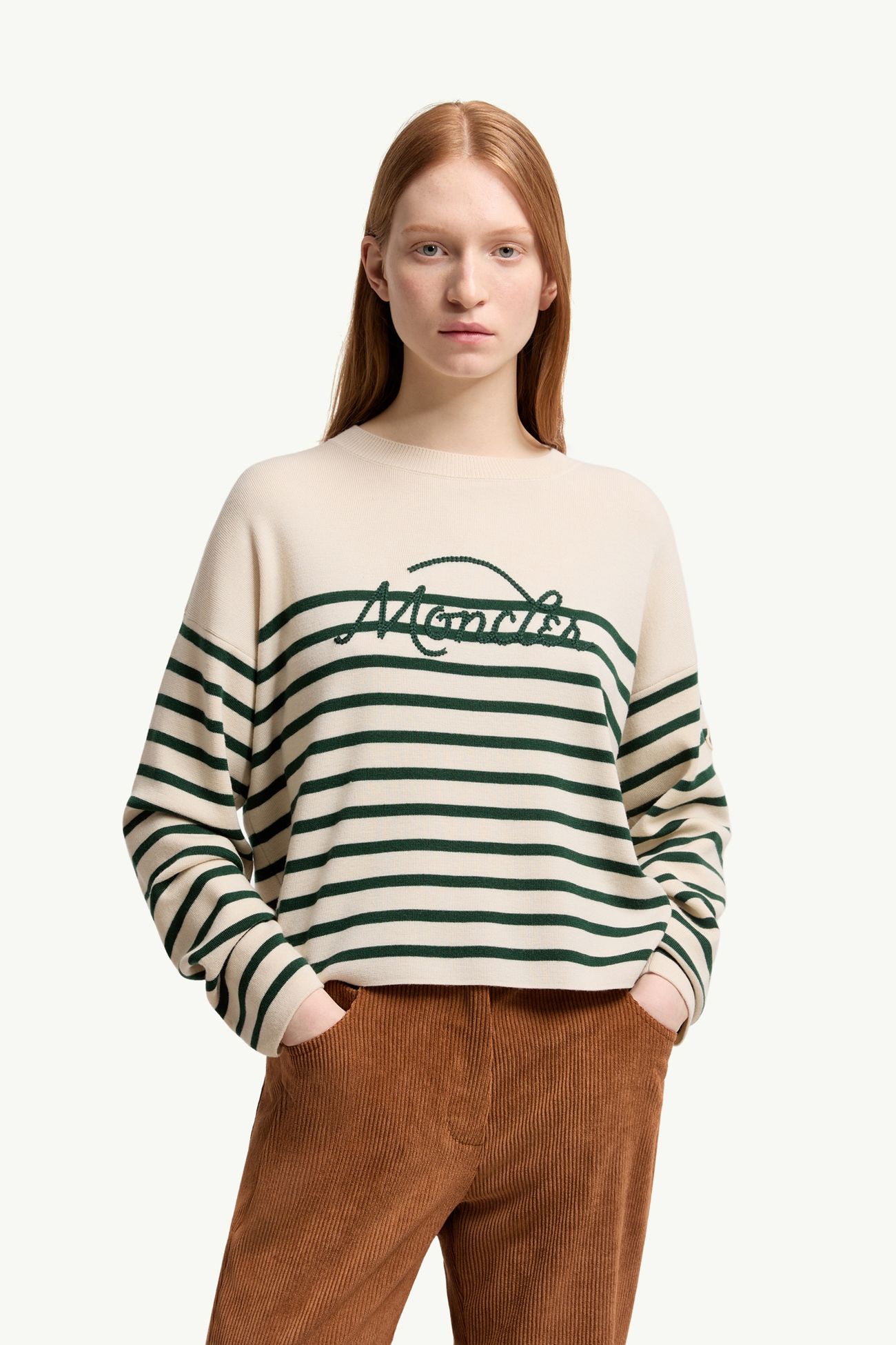 Striped Wool Jumper Women White & Green Moncler 3