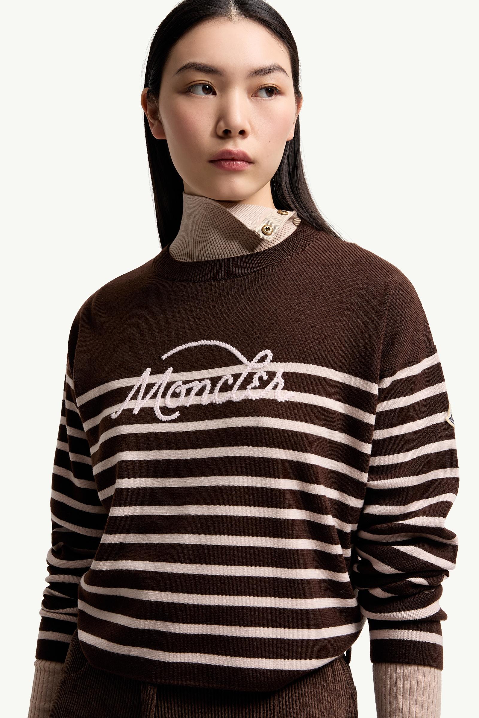Moncler ストライプ ニットセーター Brown Striped Wool Sweater - Sweaters & Cardigans for Women