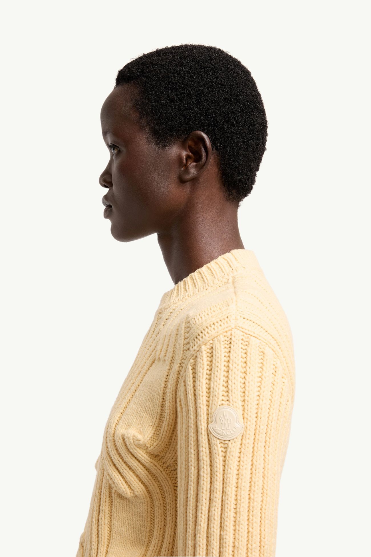 Chain Knit Cotton Blend Sweater Women Ochre Yellow Moncler 1