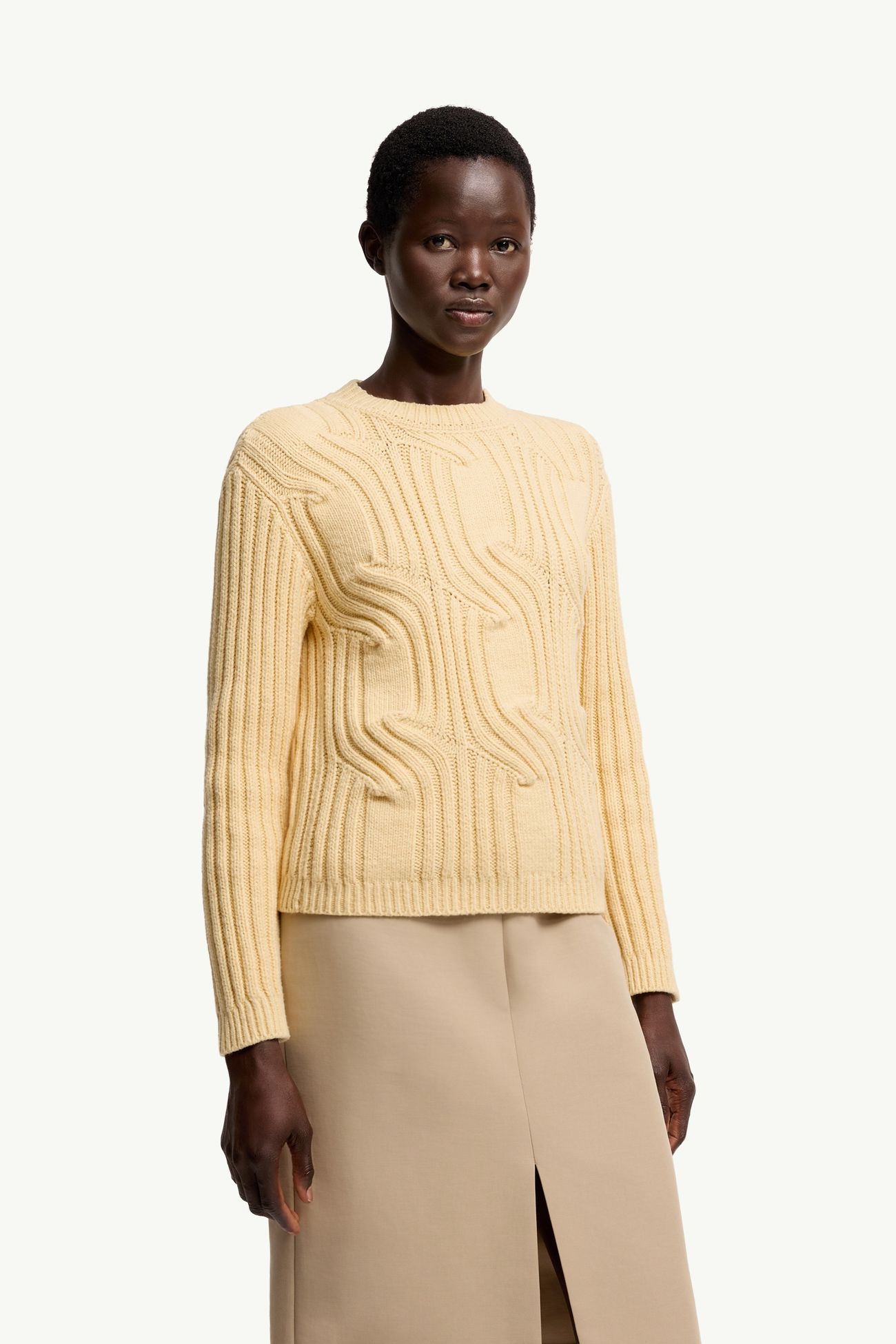 Pullover aus Baumwollmischung mit Kettenstich Damen Ockergelb Moncler 3
