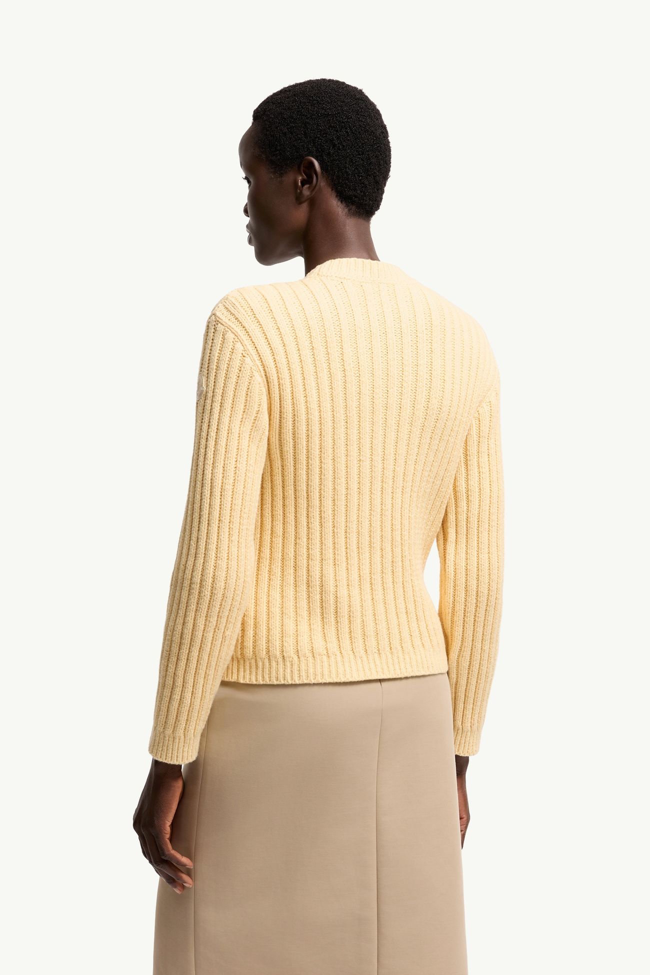 Pull en coton mélangé à maille chaîne Femmes Ocre Jaune Moncler 4