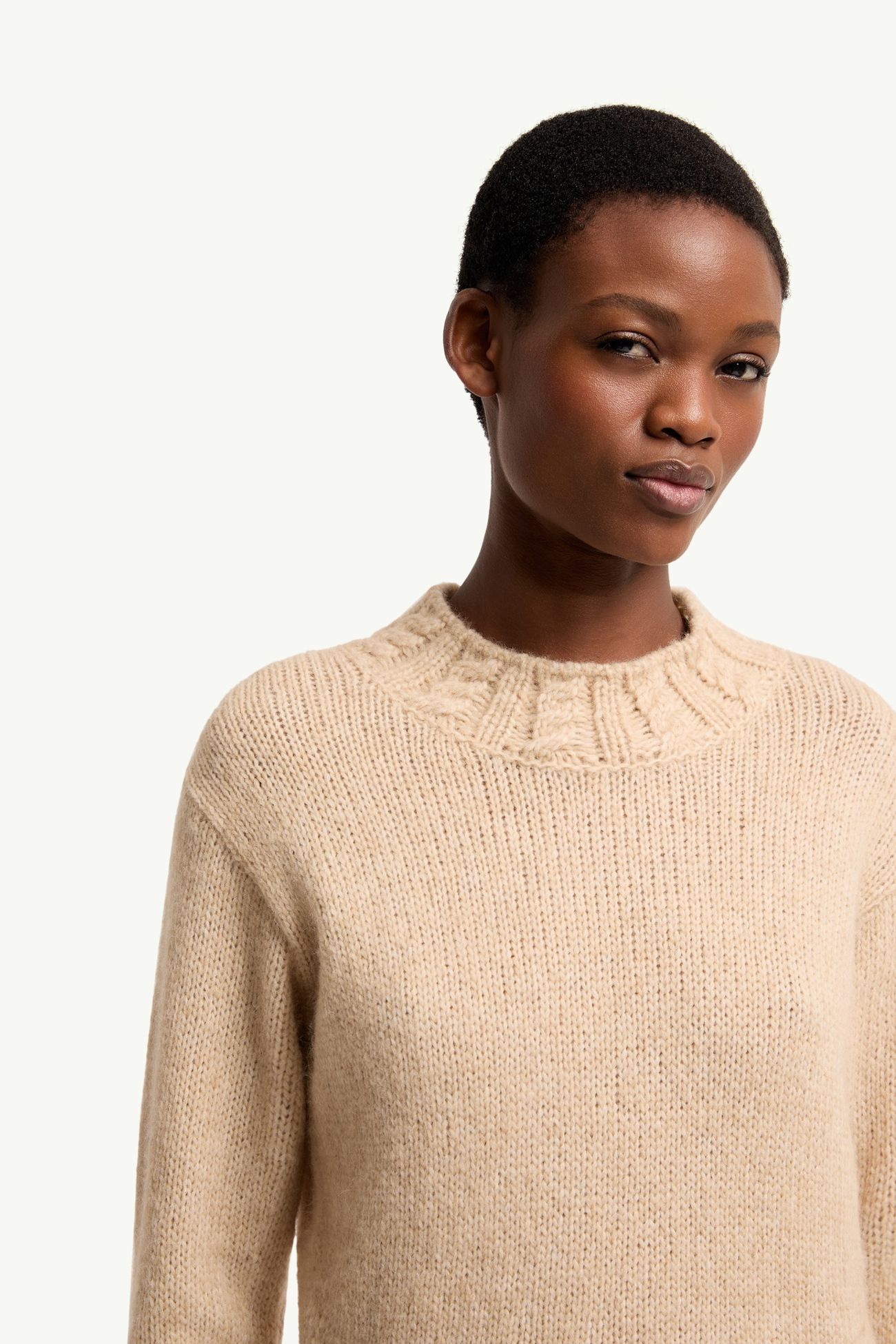 Alpaca Blend Polo Neck Jumper Women Beige Moncler 5