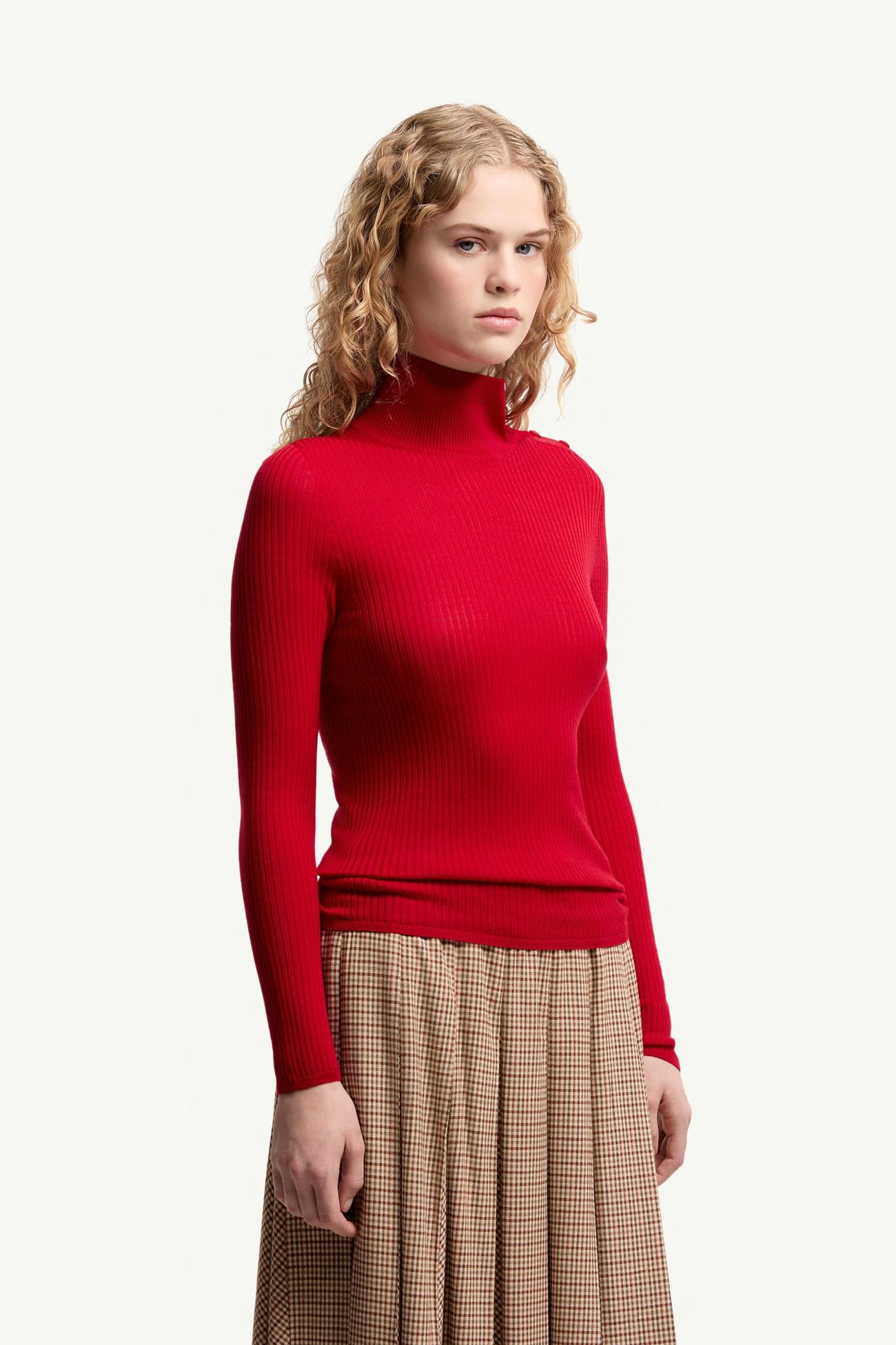 Jersey de cuello de tortuga de lana texturizada Mujer Rojo Moncler 3