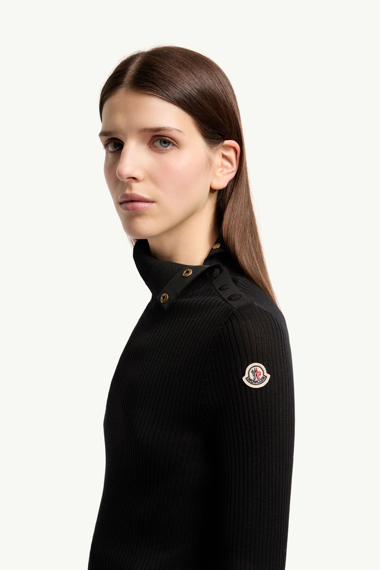 Rollkragenpullover aus strukturierter Wolle Damen Schwarz Moncler 1