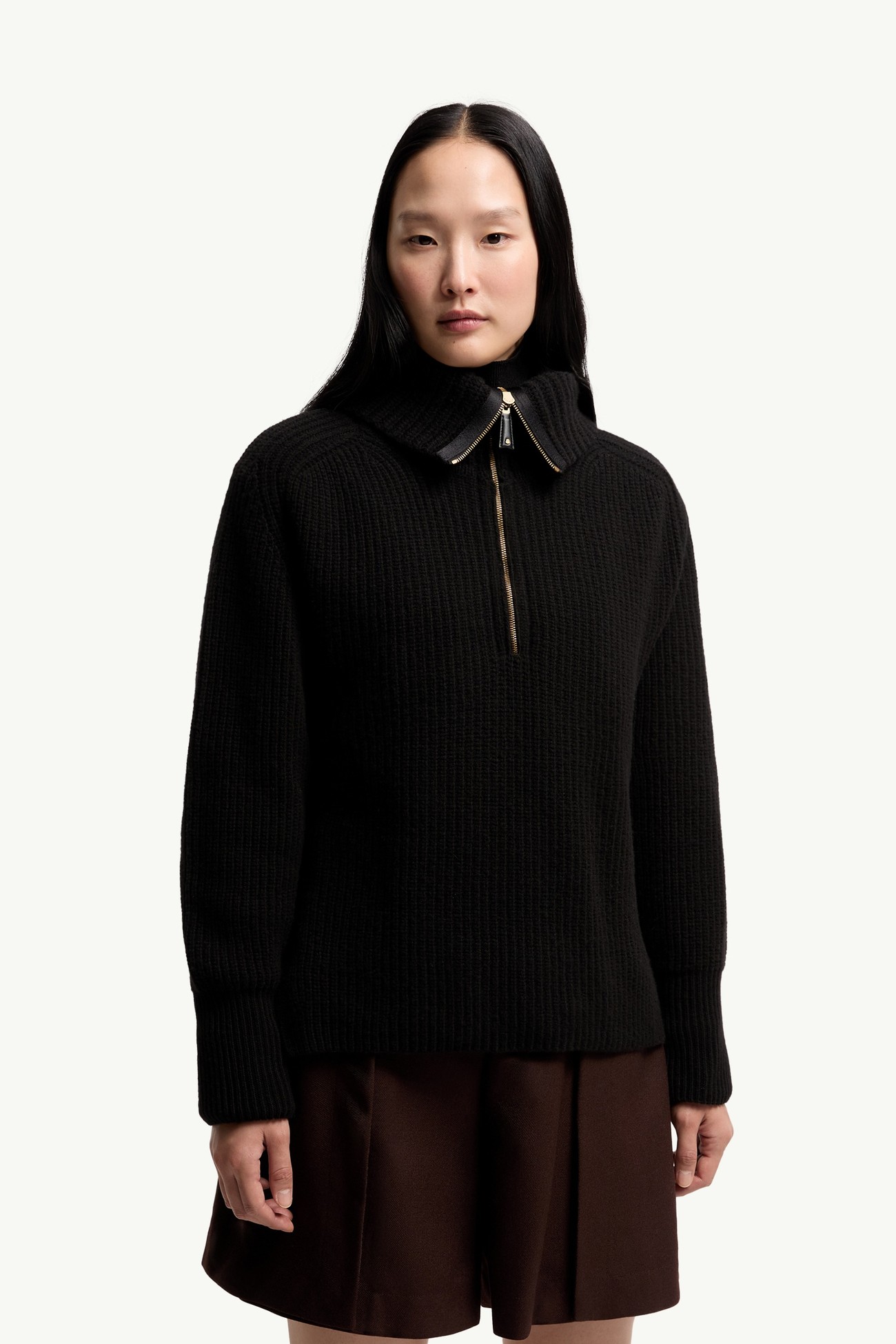 羊毛羊絨拉鏈毛衣 女士 黑色 Moncler 3