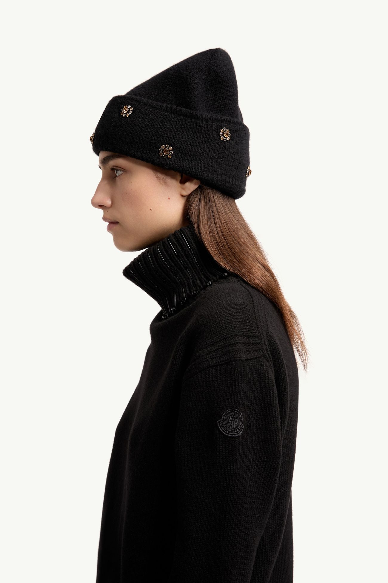 Jersey de cuello de tortuga de mezcla de lana y cachemira con bordado Mujer Negro Moncler 1