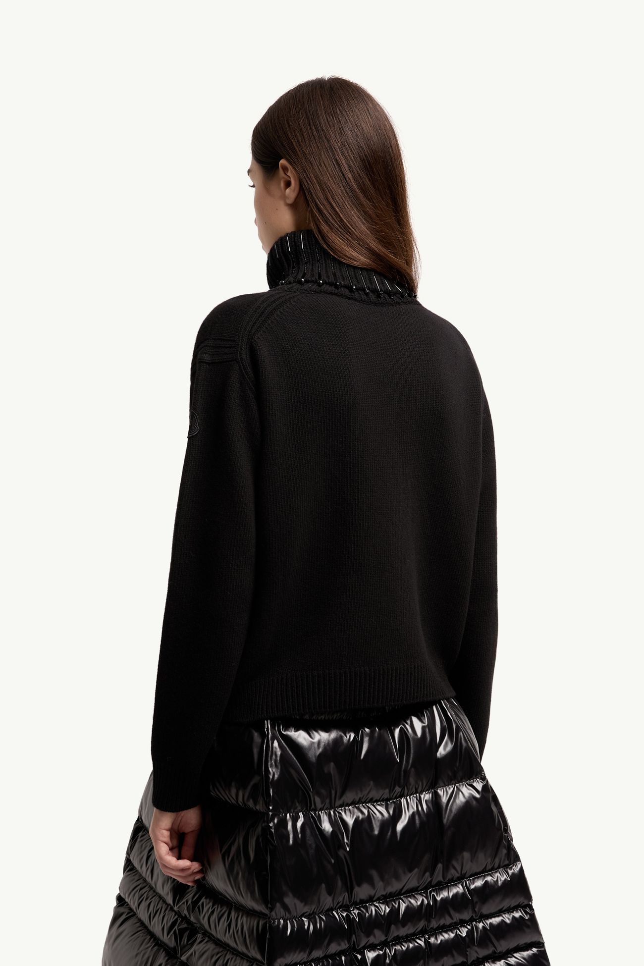 Maglione dolcevita con cristalli ricamati Donna Nero Moncler 4
