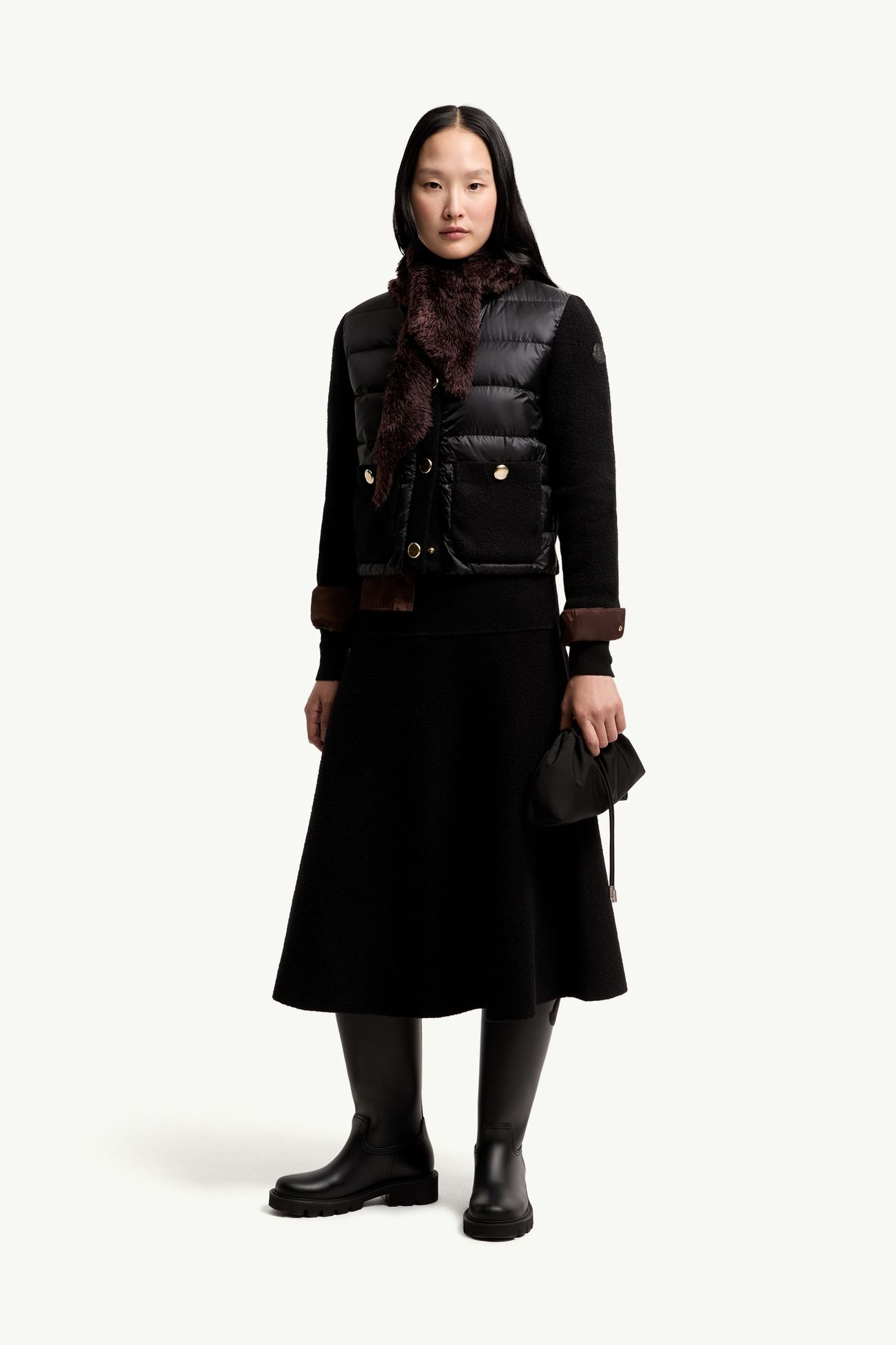 女士羊毛混纺中长半身裙 女士 黑色 Moncler 0