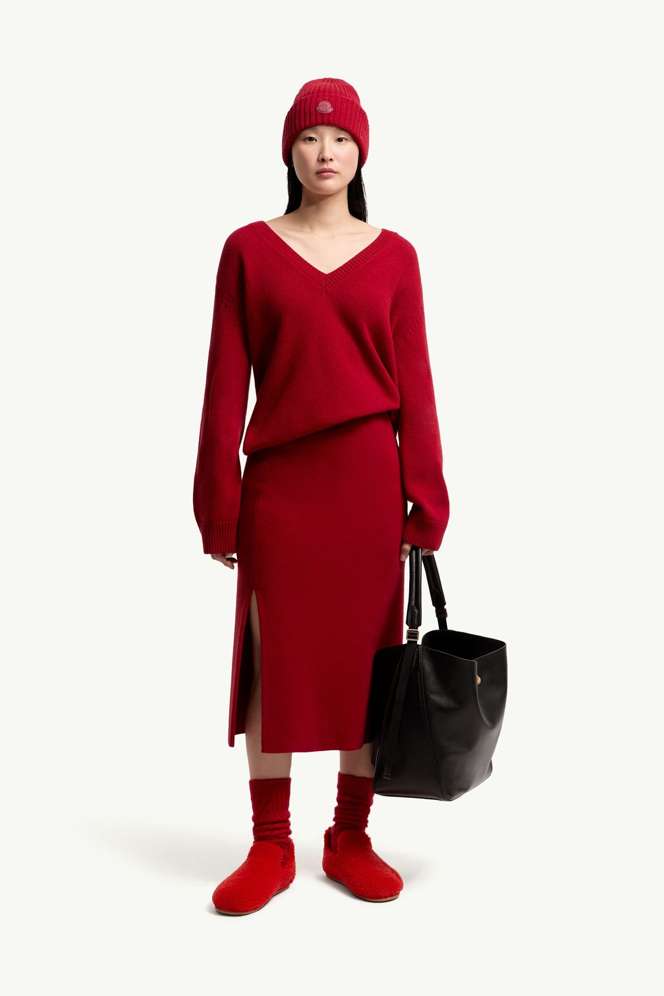 Midirock aus Wolle und Kaschmir Damen Rot Moncler 0