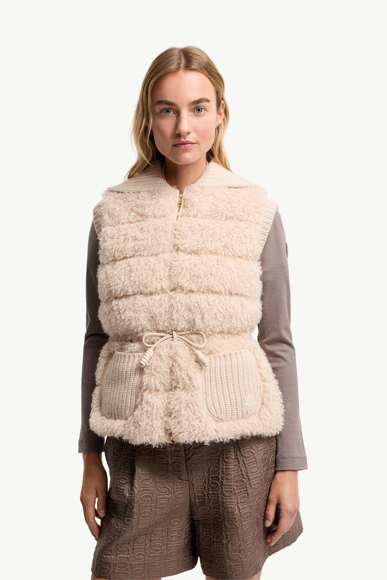 女士羊毛和山羊绒混纺羽绒马甲 女士 浅米色 Moncler 3