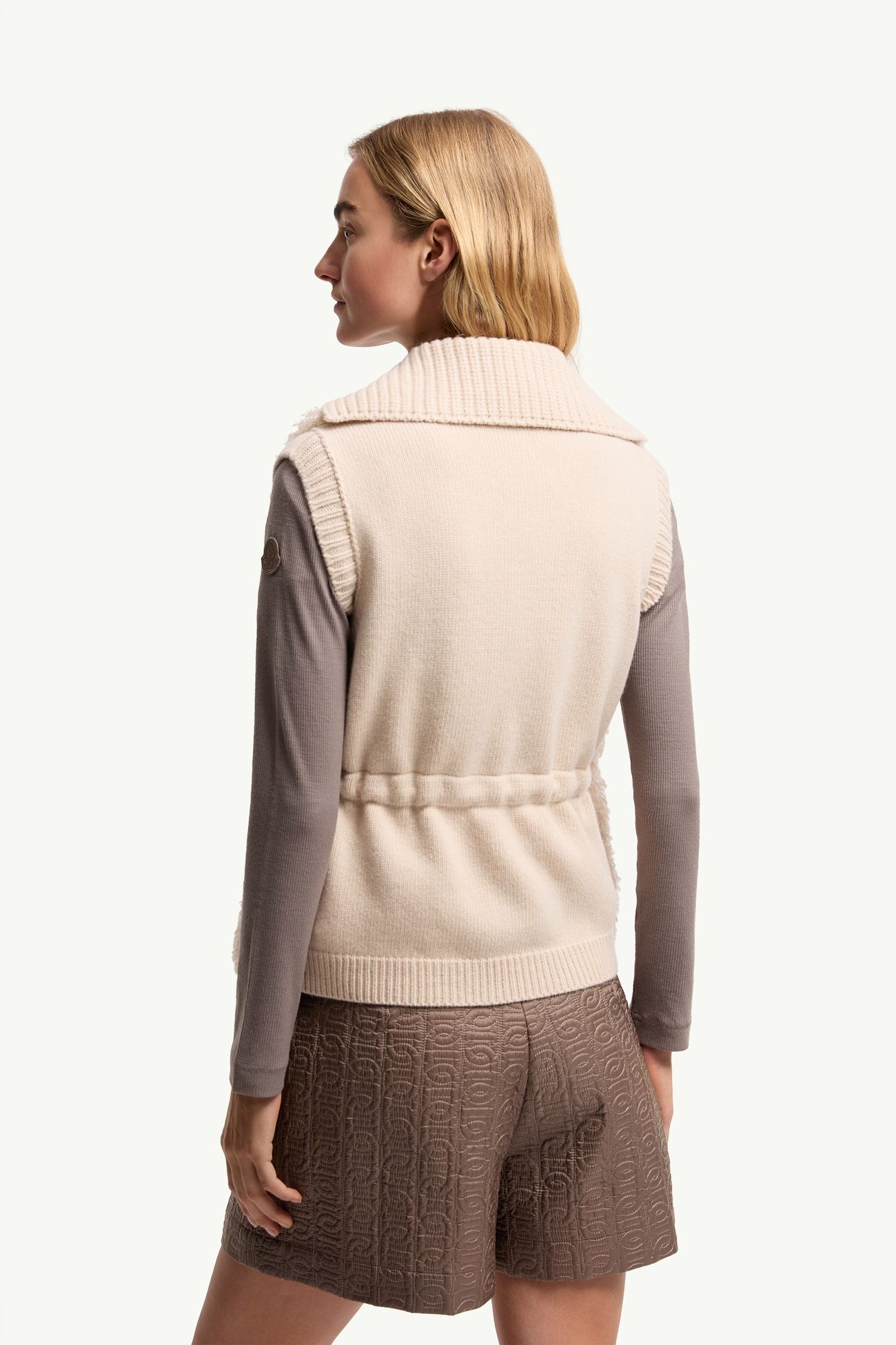 羊毛羊絨混紡羽絨背心 女士 淺米色 Moncler 4